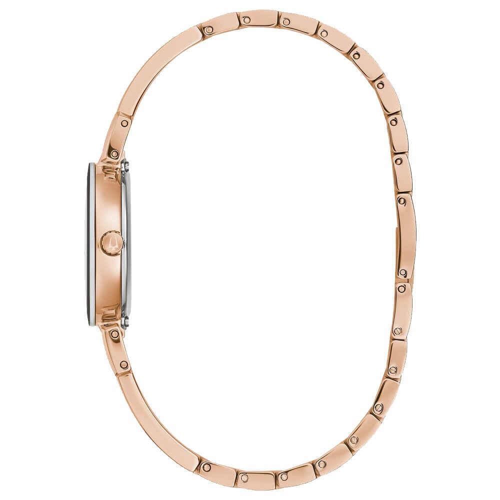 Bulova Marc Anthony Ladies Modern Diamond Rose Gold-Tone Bangle Bracelet Watch, Mother of Pearl Dial, Style: 97P163
