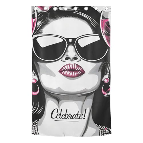 tplaotee Black and White Illustration Celebrate Black Out Curtain Curtains for Bedroom Living Room 84 inches Length Blackout Blinds Room Darkening Curtains Size 52x84 in