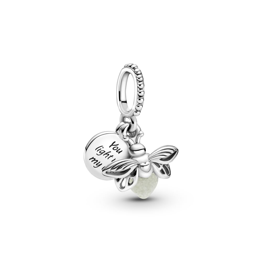 PANDORA Glow-in-the-Dark Firefly Dangle Charm - Compatible Moments Bracelets - Gift for Women - Sterling Silver with Glow-in-the-Dark Glass - with Gift Box