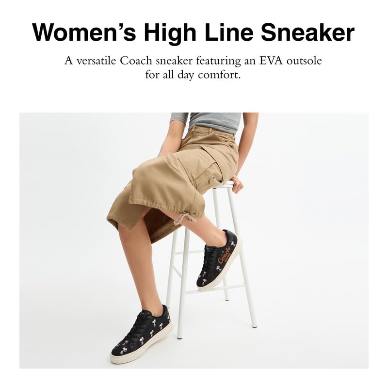 Coach Women's Peanuts Snoopy High Line Sneaker, Black, 7