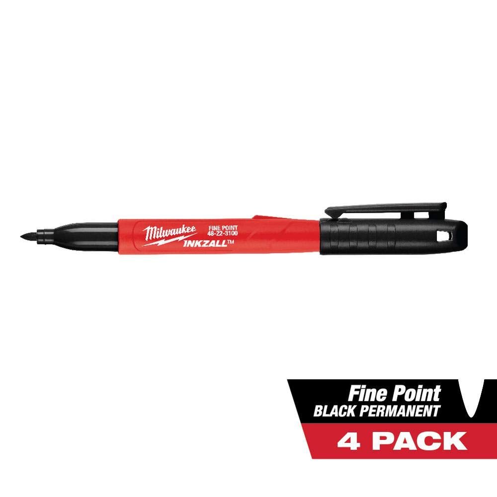 Milwaukee 48-22-3104 Inkzall Point Marker, Fine, Black, 4-Pack