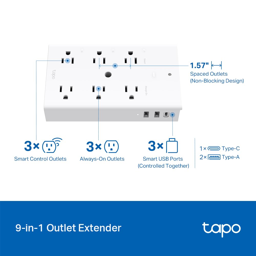TP-Link Tapo Smart Plug Outlet Extender, Surge Protector, 18W Fast Charging, 3 Individual Smart Outlets, 1x USB-C & 2X USB-A, Smart Night Light, Works w/Apple HomeKit, Alexa & Google Home, Tapo P306