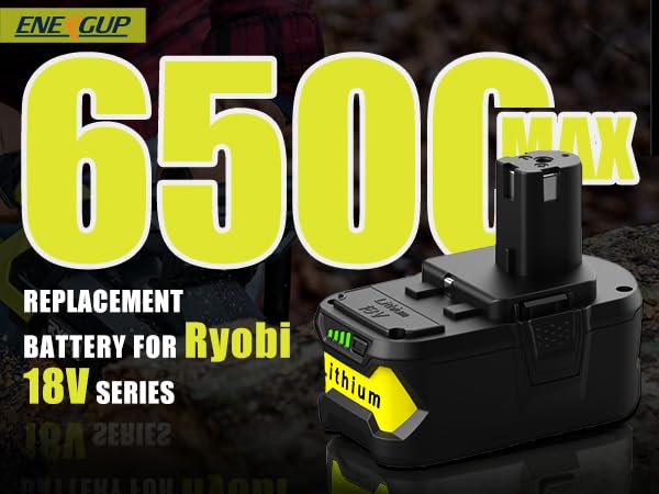 Energup 2Pack 18V P108 6.5A Replace for Ryobi 18V Battery for 18volt One Plus Lithium P108 P102 P103 P104 P105 P107 P109 P122 P190, with 2Port Ryobi Battery Charger
