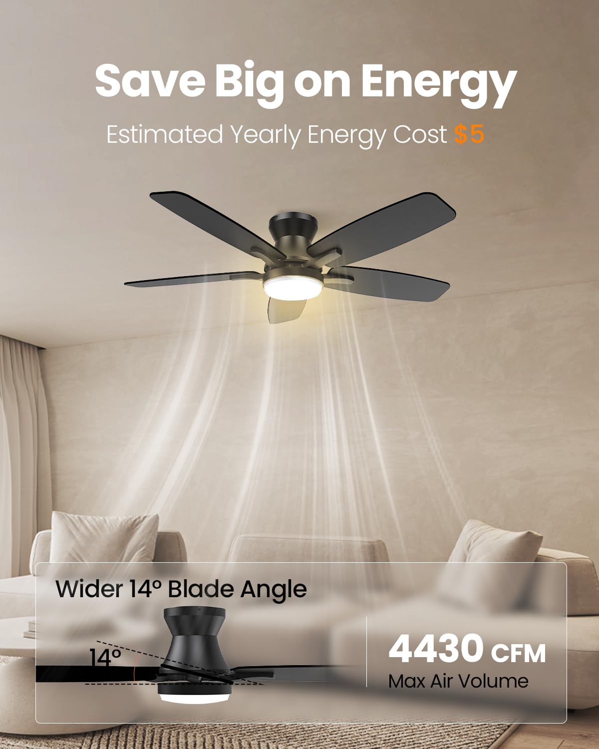 Low Profile Ceiling Fan With Light, 42inch Flush Mount Ceiling Fan with Lights and Remote for Bedroom/Living Room, Modern/Farmhouse Ceiling Fans for Indoor/Outdoor Reversible, 3CCT, Noiseless