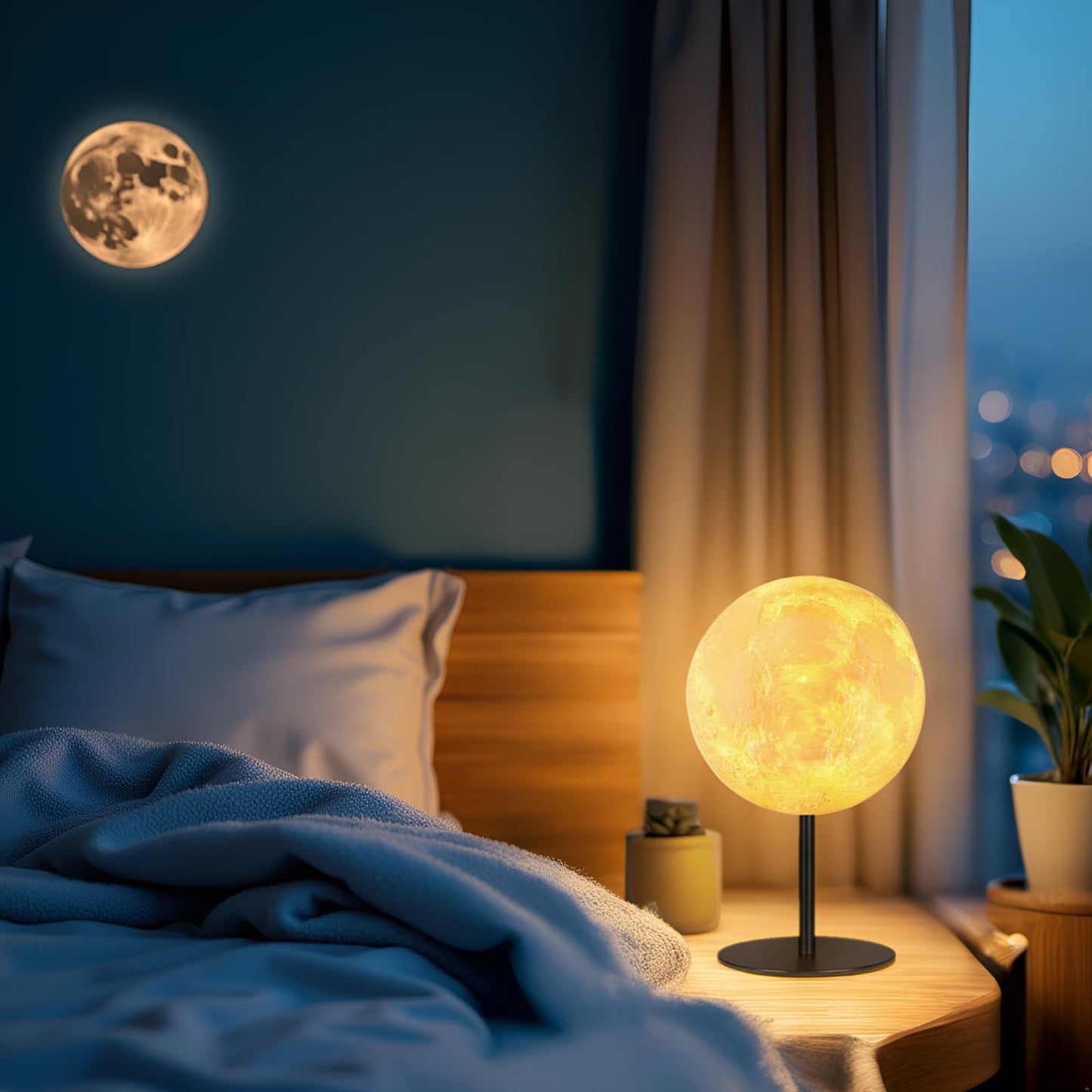 Small Table Lamp Moon Lamp, Bedside Table Lamp for Bedroom, Dimmable Bedside Lamp with 30 Modes, Nightstand Lamp Desk Lamp for Living Room, Kids Room, Office, Dorm, Gift for Boys Girls Teens Women Men