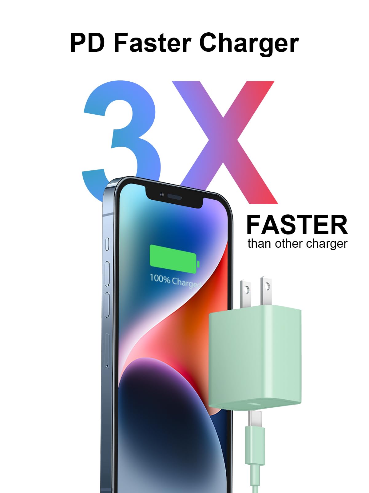 iPhone 14 13 12 Fast Charger 20W PD USB C Wall Charger with 6FT Fast Charging Cable for iPhone 14/14 Pro/14 Pro Max/14 Plus/13/12/11/Pro/Pro Max/Mini/Xs Max/X, iPad - Green
