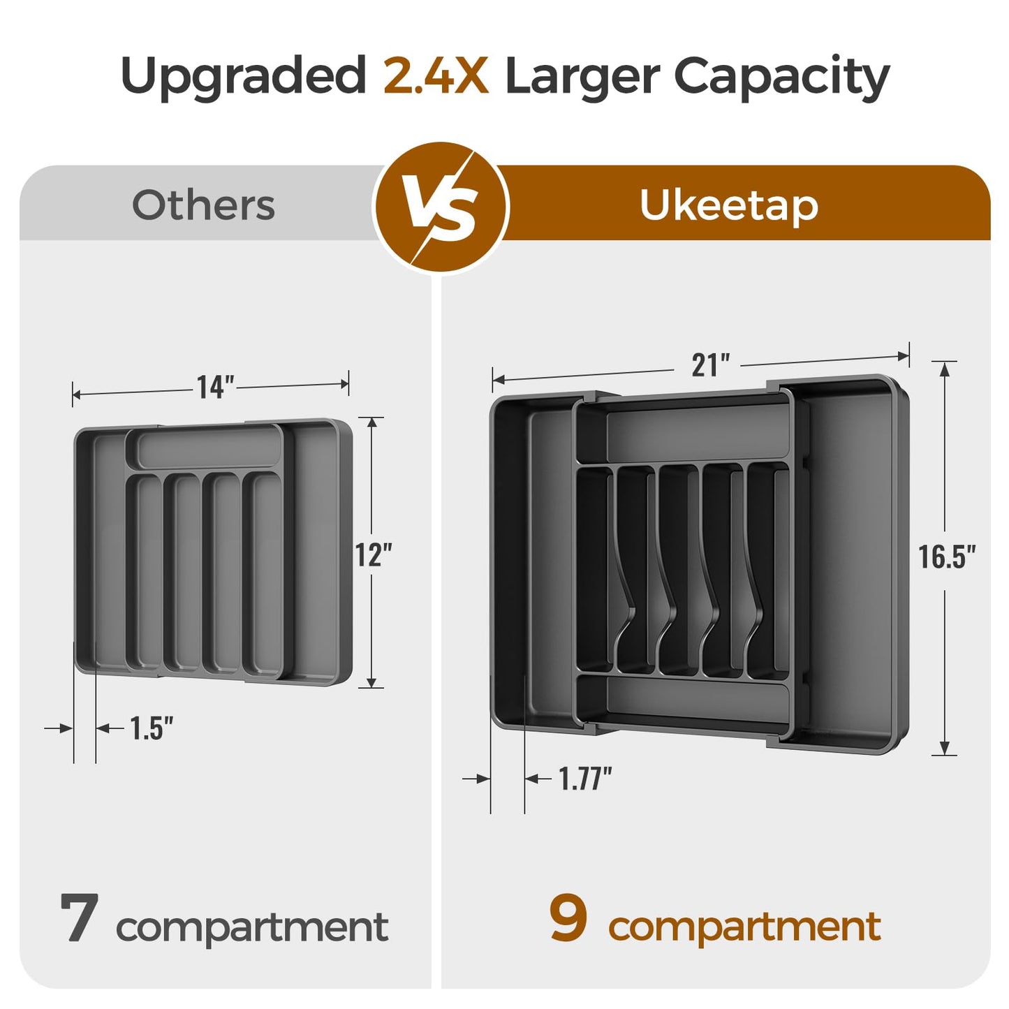 ukeetap Extra Large Expandable Silverware Organizer, BPA-Free Food-Safe Cutlery Flatware Organizer, Kitchen Utensil Drawer Organizer, Adjustable Silverware Holder for Spoons Forks Knives, Black