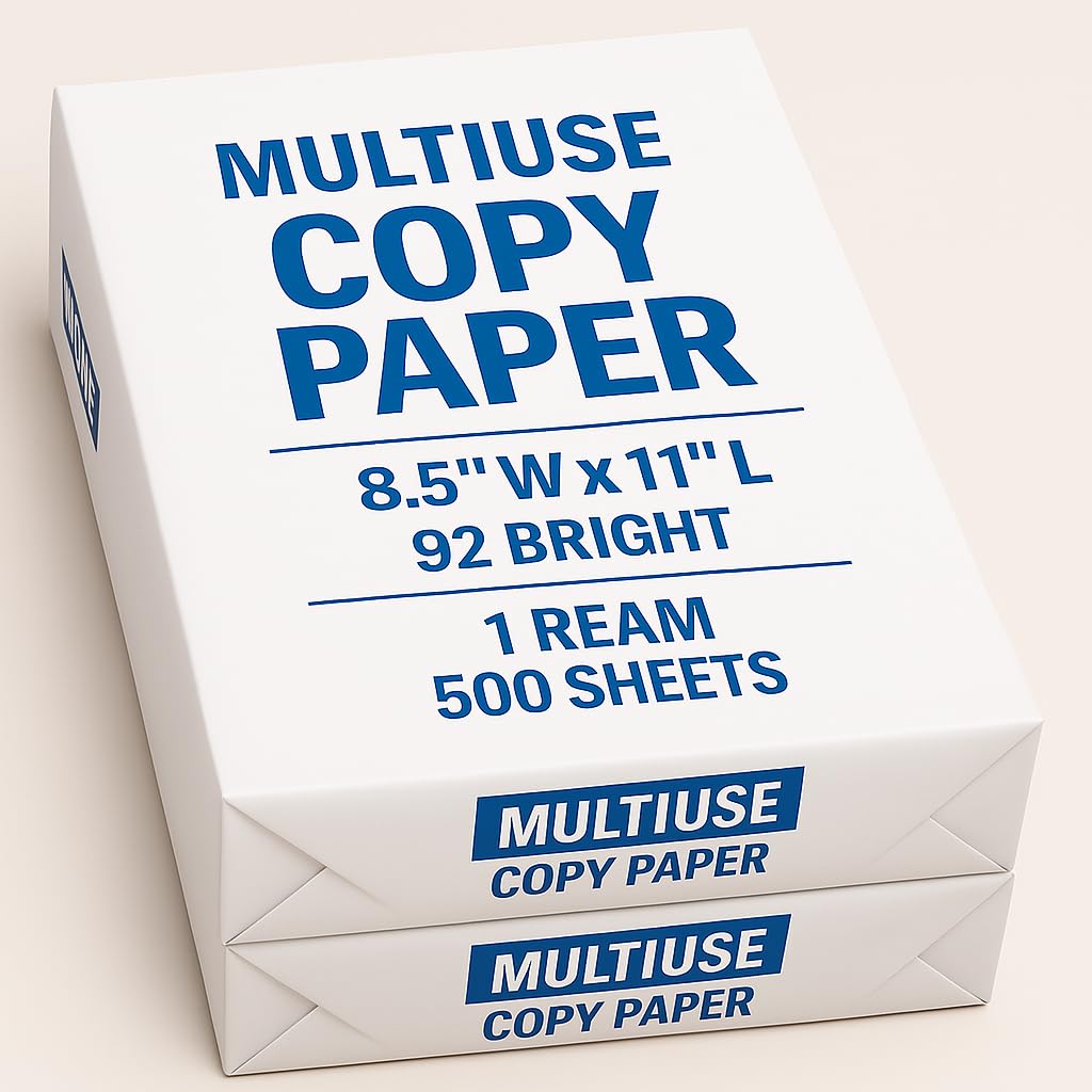 Multiuse Copy Paper, 8.5 x 11 inches, 92 Bright, 1000 Sheets, 2 Reams- MADE IN USA