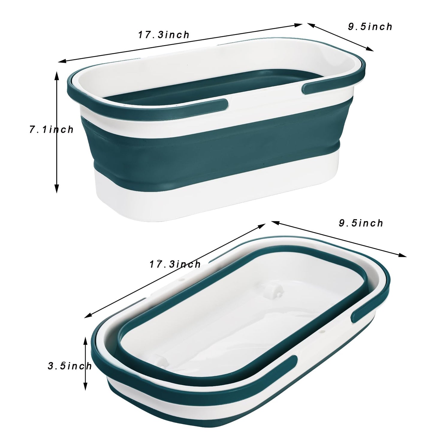 Yesland 2 Pack Collapsible Plastic Bucket with Wheels, 12L (3.17 Gallon) Foldable Rectangular Mop Bucket, Portable Water Pail with Handle for House Cleaning, Car Washing, Fishing, Camping, Gray & Blue