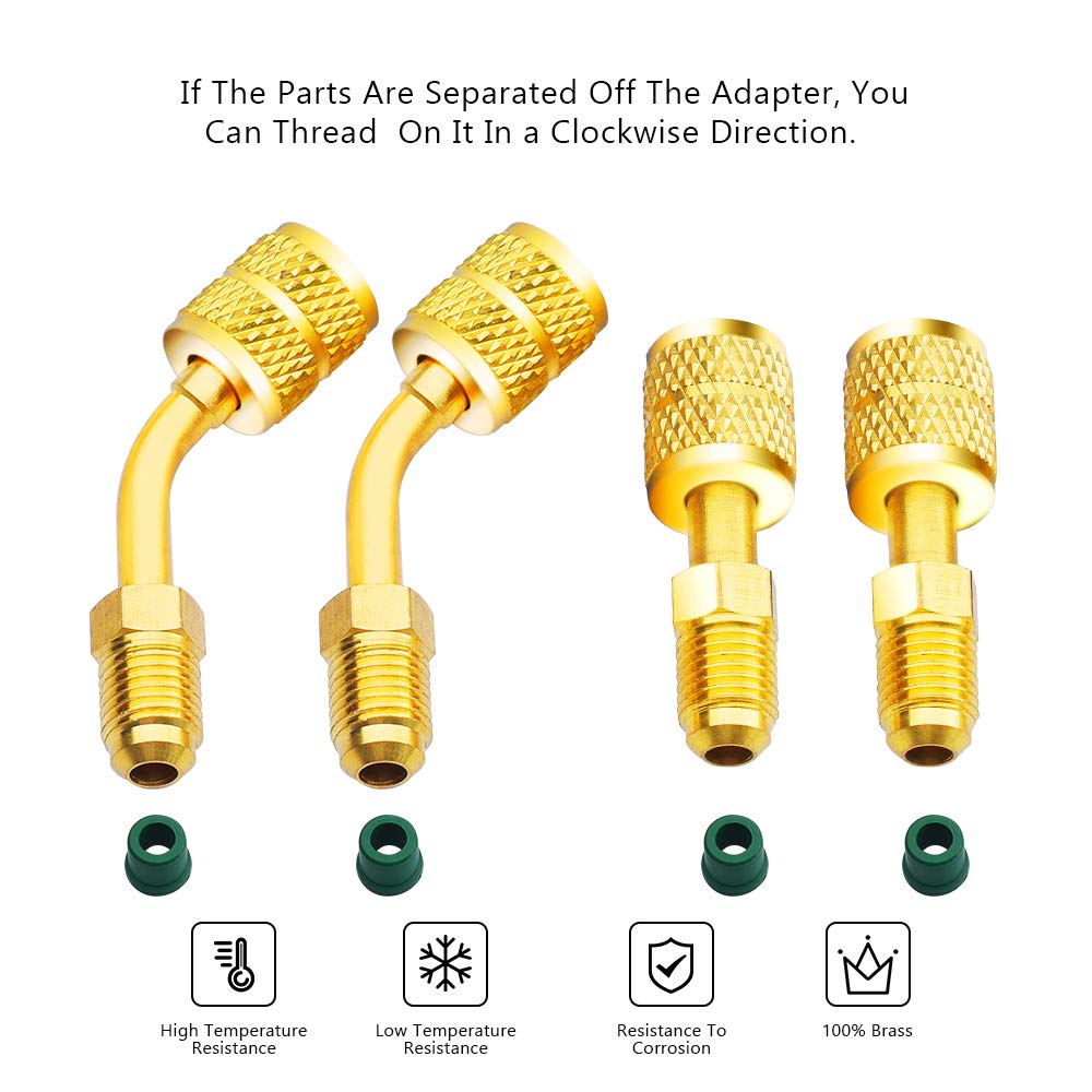 Zoizocp R410A Adapter 5/16" SAE Female to 1/4" SAE Male Flare for Air Conditioners HVAC, 2 Adapter (1 Straight + 1 Angled)