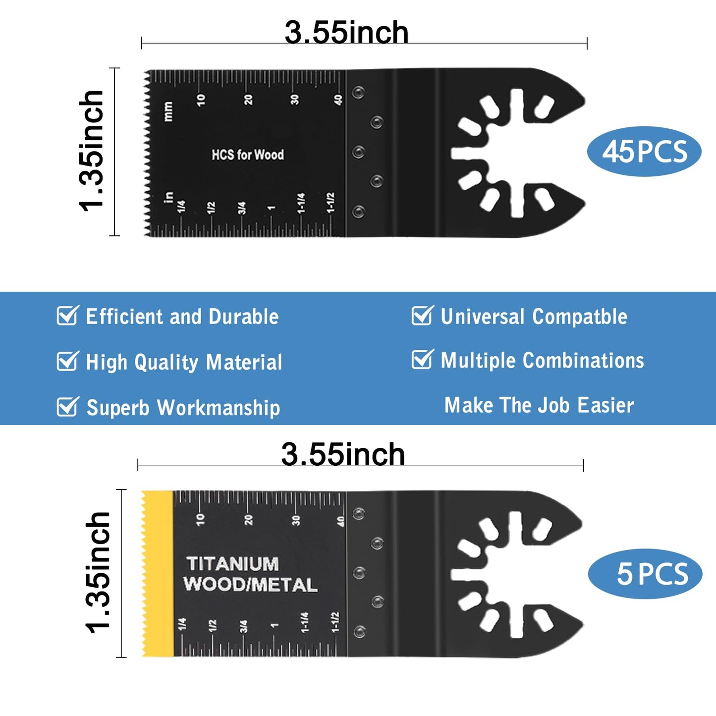 AIFICUT 50pcs Wood Plastics Metal Multitool Blades Titanium oscillating Saw Blades Quick Release Fit Dewalt Tools Bosch Porter Cable Black & Decker Rockwell Ryobi Milwaukee Chicago Craftsman Makita…