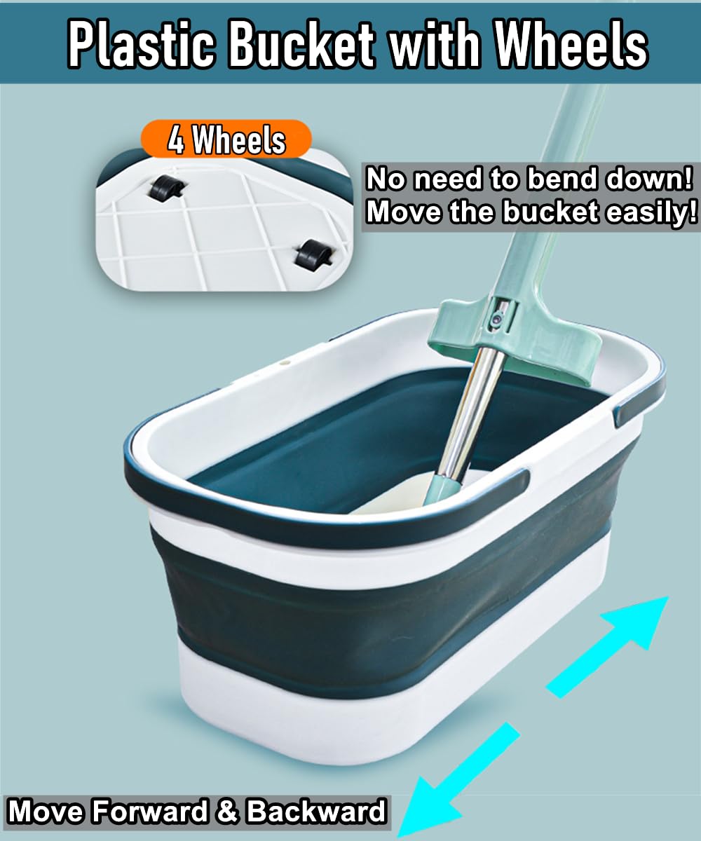 Collapsible Mop Bucket Basin Tub with Handle and Wheels, 12L (3.2 Gallon) Foldable Small Plastic Container for Household Cleaning, Car Washing, Portable Basket Bin Tool for Storage Organizer, Grey