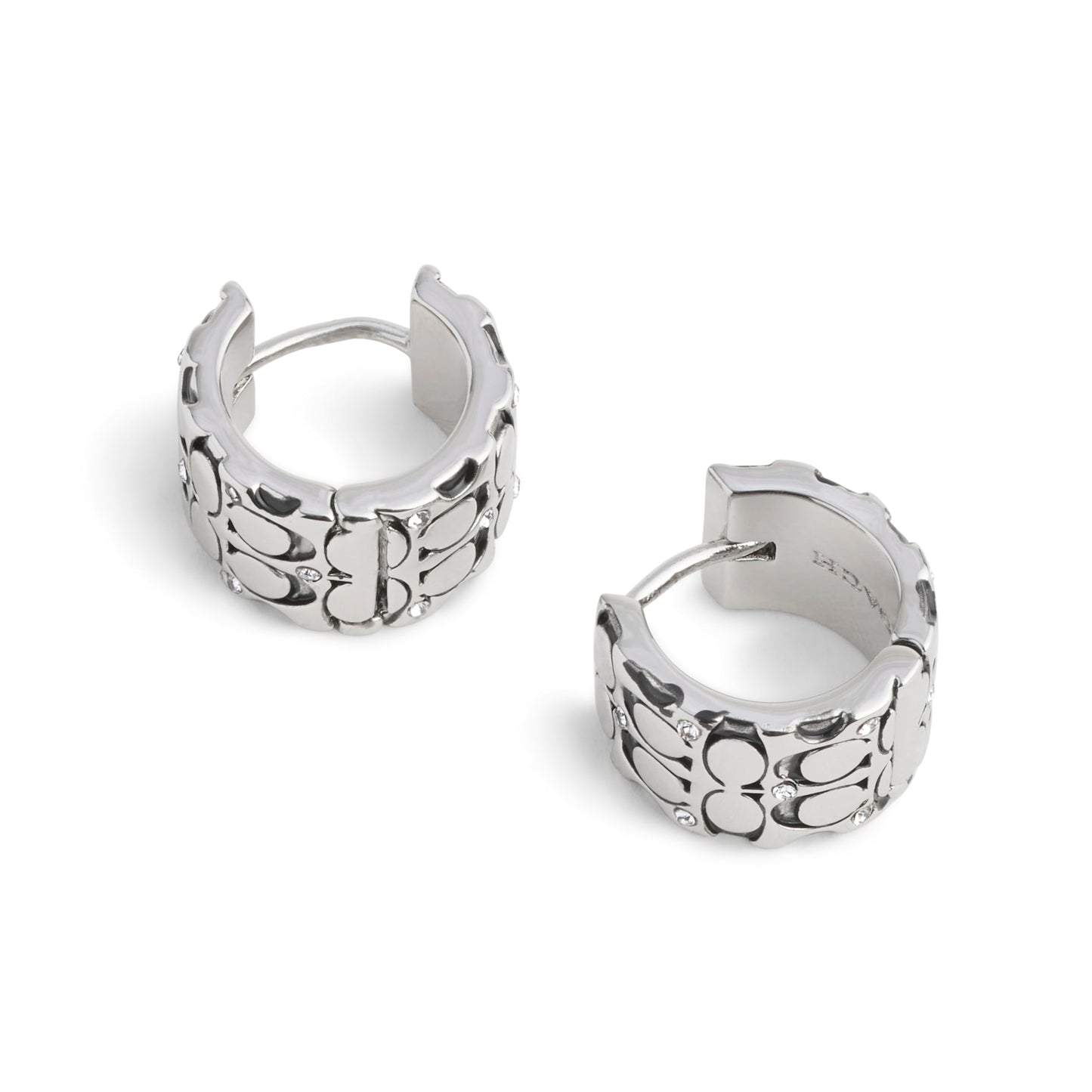 Coach Women's Signature Quilted Huggie Earrings, CRYSTAL/RHODIUM