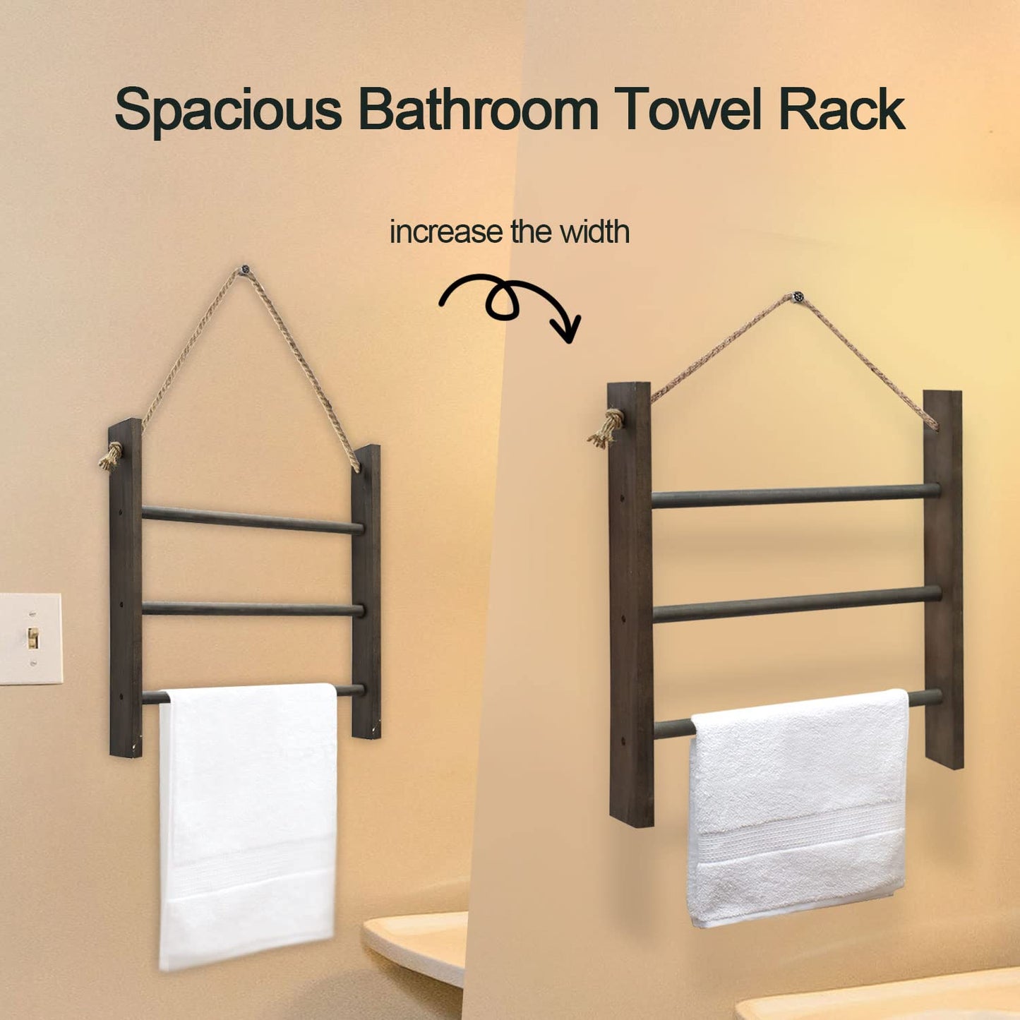 CuffUp Towel Ladder for Bathroom, Blanket Ladders for The Living Room Hanging Blanket Ladder Rustic Decorative Ladder for Blankets Ladder Hand Towel Rack(Elegant Grey)