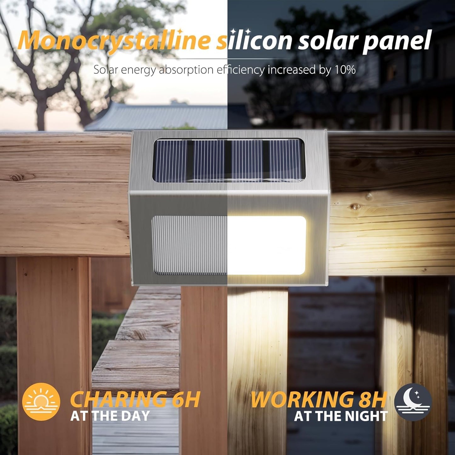 Otdair Solar Lights Outdoor Waterproof, Solar Fence Lights Auto On/Off, Bright LED Outdoor Lighting for Fence, Patio, Deck, Garden, Pathway