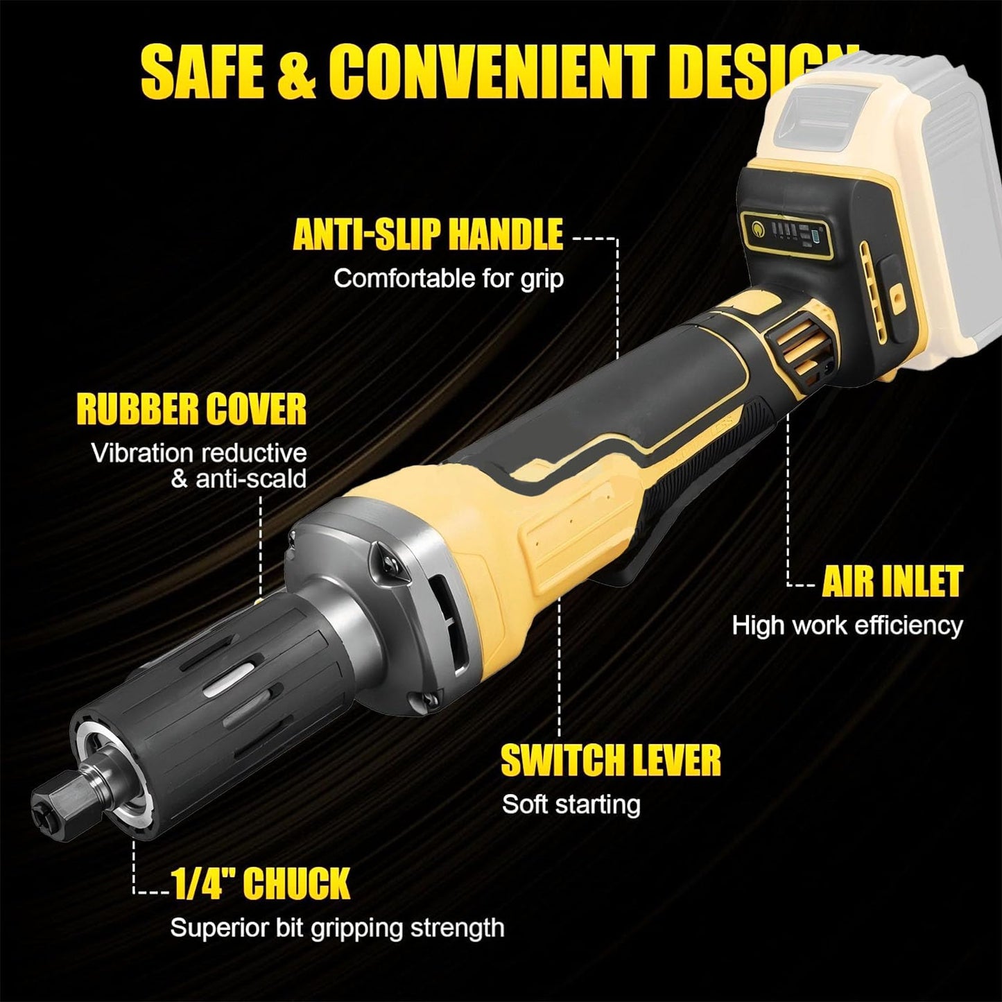 Cordless Die Grinder Compatible with DEWALT 20V, Brushless Motor 20000 RPM, 1/4" Precision Chuck, Compact Design, Variable Speed electric die grinder for Metal/Wood Grinding/Plastic (Tool Only)