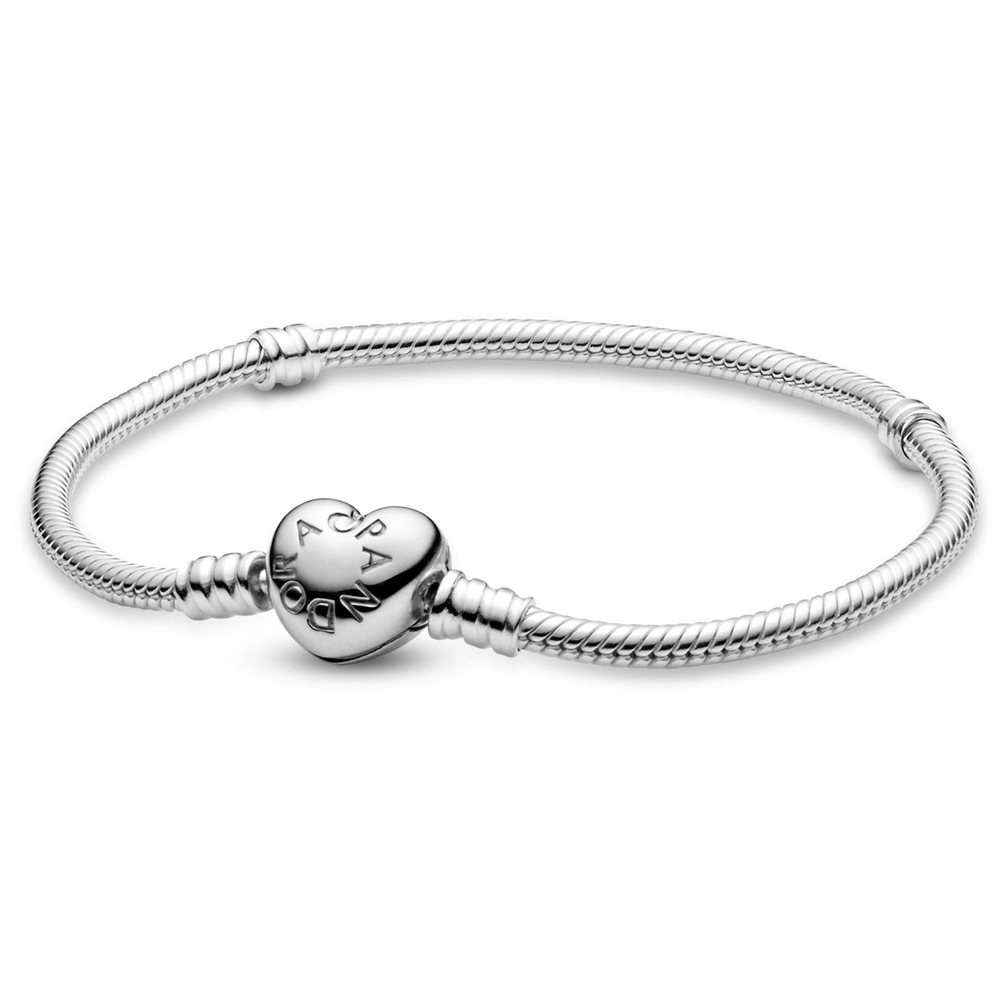 PANDORA Moments Heart Clasp Snake Chain Bracelet - Compatible Moments Charms - Gift for Her - Sterling Silver Shine - With Gift Box - 7.9"