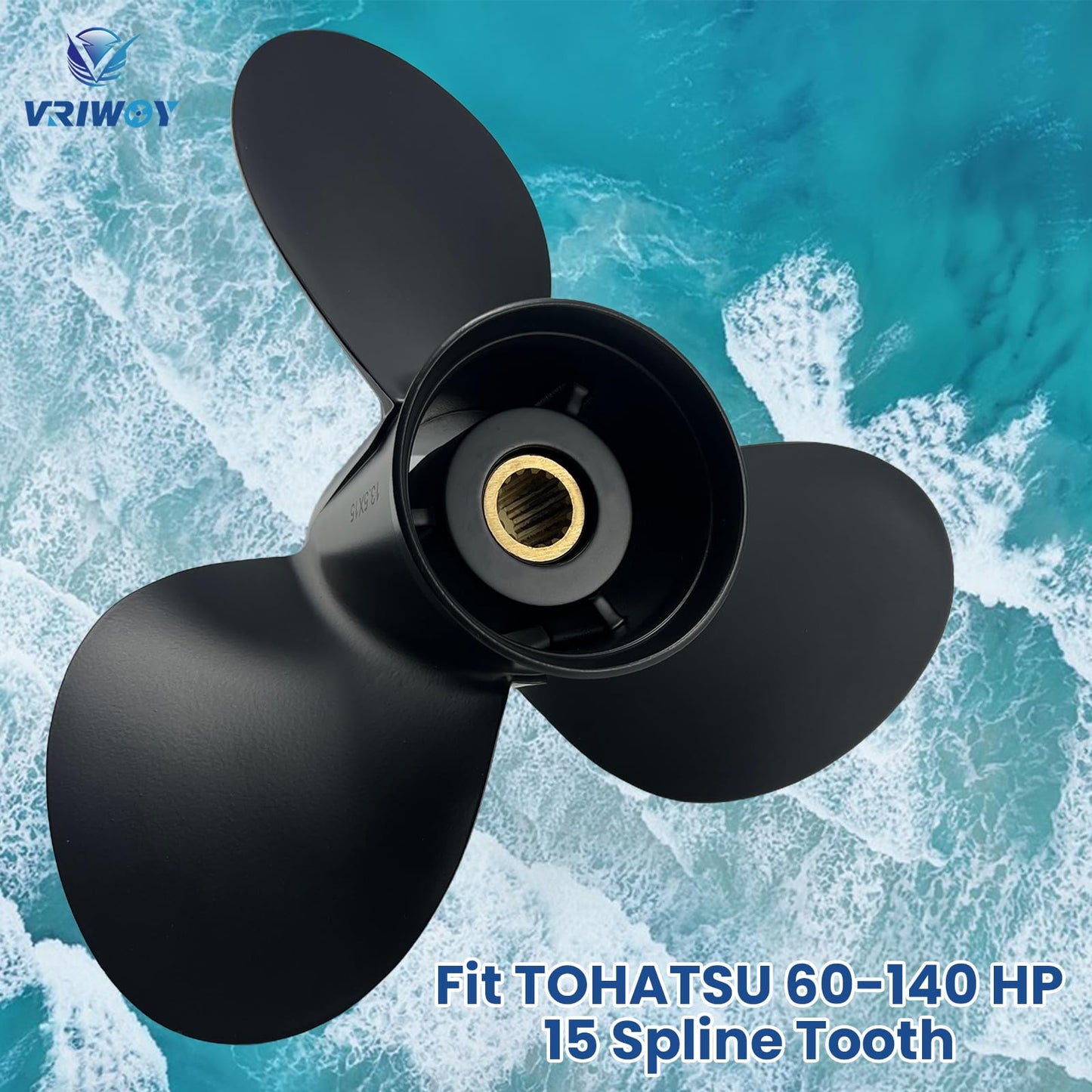 VRIWOY 13.5x15 13.25x17 Aluminum Boat Propeller for TOHATSU Outboard Engines | 60-140HP | 15 Spline, RH Rotation | Durable 3-Blade Design (13.25Dia×17Pitch OEM NO.3HKB64536-0)