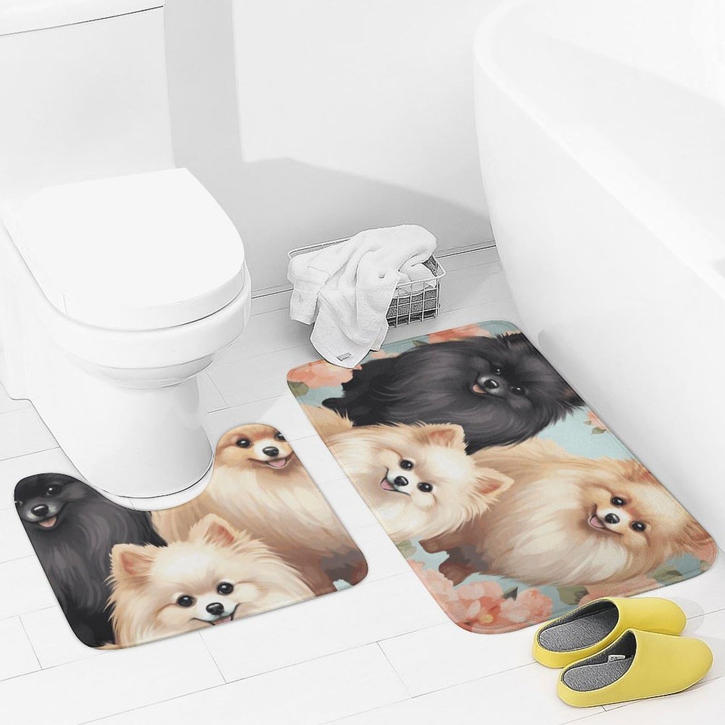 QMKVBSN 19.7"x31.5" Bathroom Rugs Sets 2 Piece Pomeranians Pattern Bath Mat for Bathroom Super Absorbent Shower Rug Non-Slip Floor Mat Quick Drying Bath Rug for Bedroom Kitchen Sink Bathtub Edge
