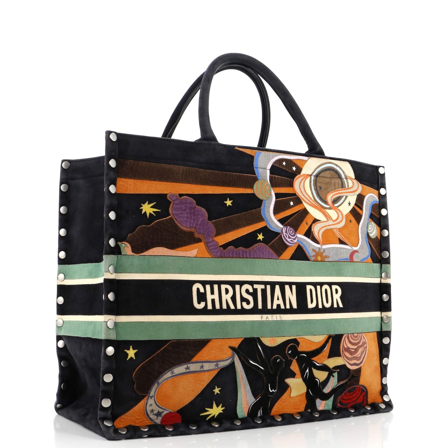 Christian Dior, Pre-Loved Book Tote Multicolor Studded Suede Large, Print