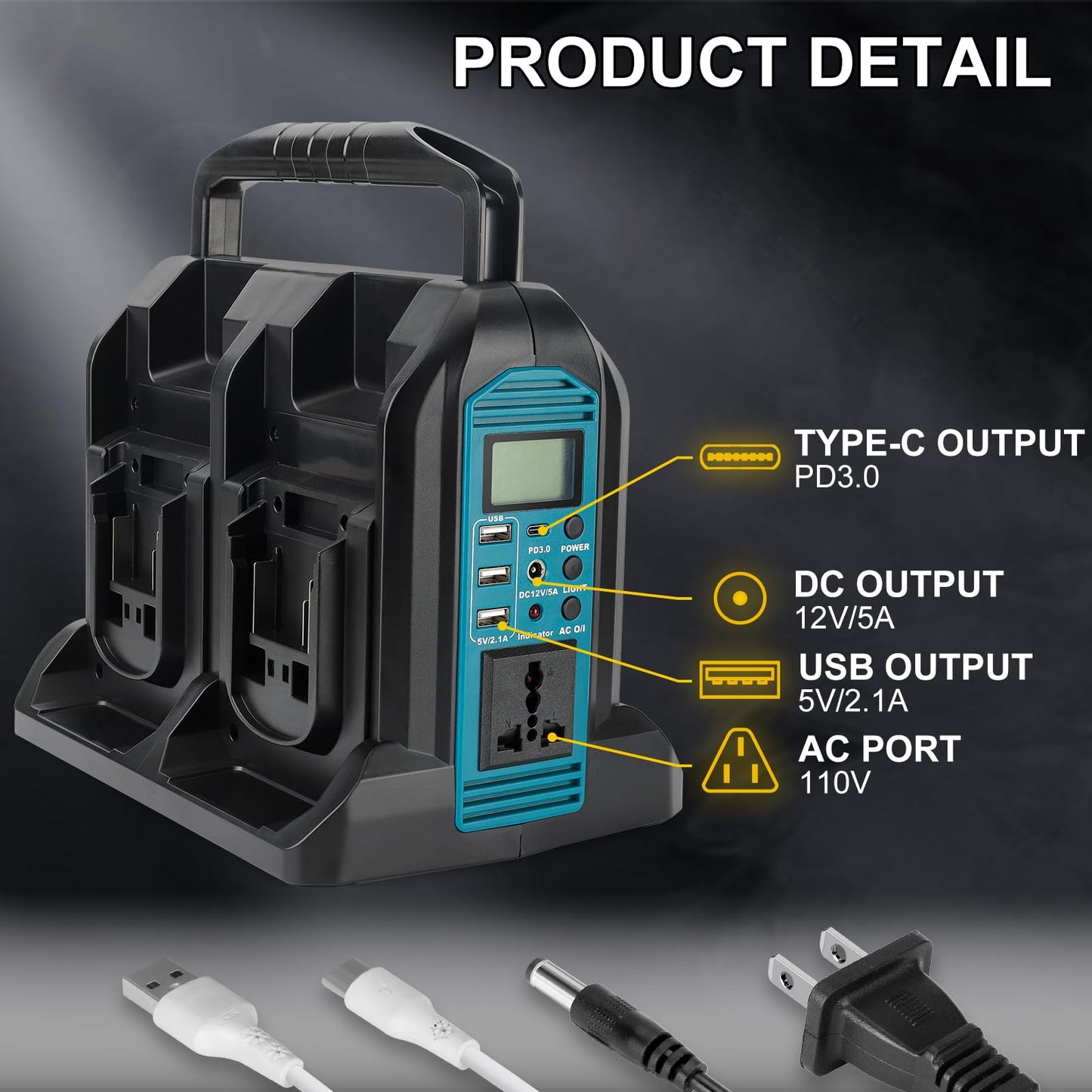350W Power Inverter for Makita 18V LXT Li-ion Battery, 4-Port 20V to 120V Pure Sine Wave Inverter with LED Light, 3 USB-A Port, 1 USB-C Port, 1 DC Port, Power Station for Outdoor Camping (Tool Only)