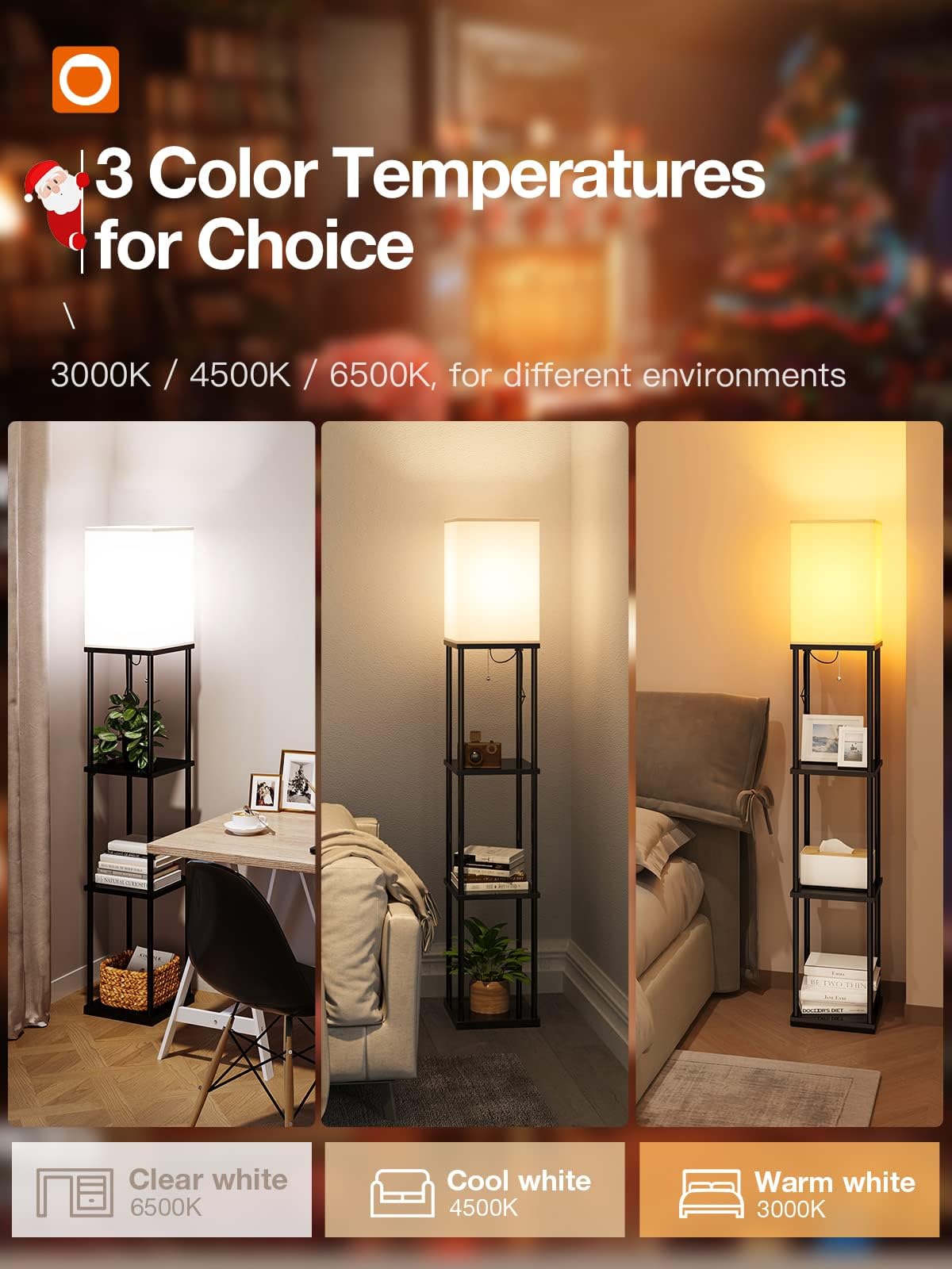 addlon Floor Lamps with Shelves, 4-Tier Modern Shelf Floor Lamp with 3CCT LED Bulb, Display Floor Lamp for Living Room, Bedroom and Office - Black