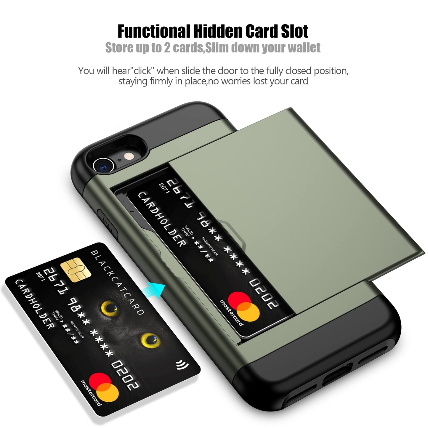 Nvollnoe for iPhone SE Case 2022/iPhone SE 2020/7/8 Case with Card Holder Heavy Duty Protective Dual Layer Shockproof Hidden Card Slot Slim Wallet Case for iPhone SE 3rd/2nd/7/8-4.7''(Green)