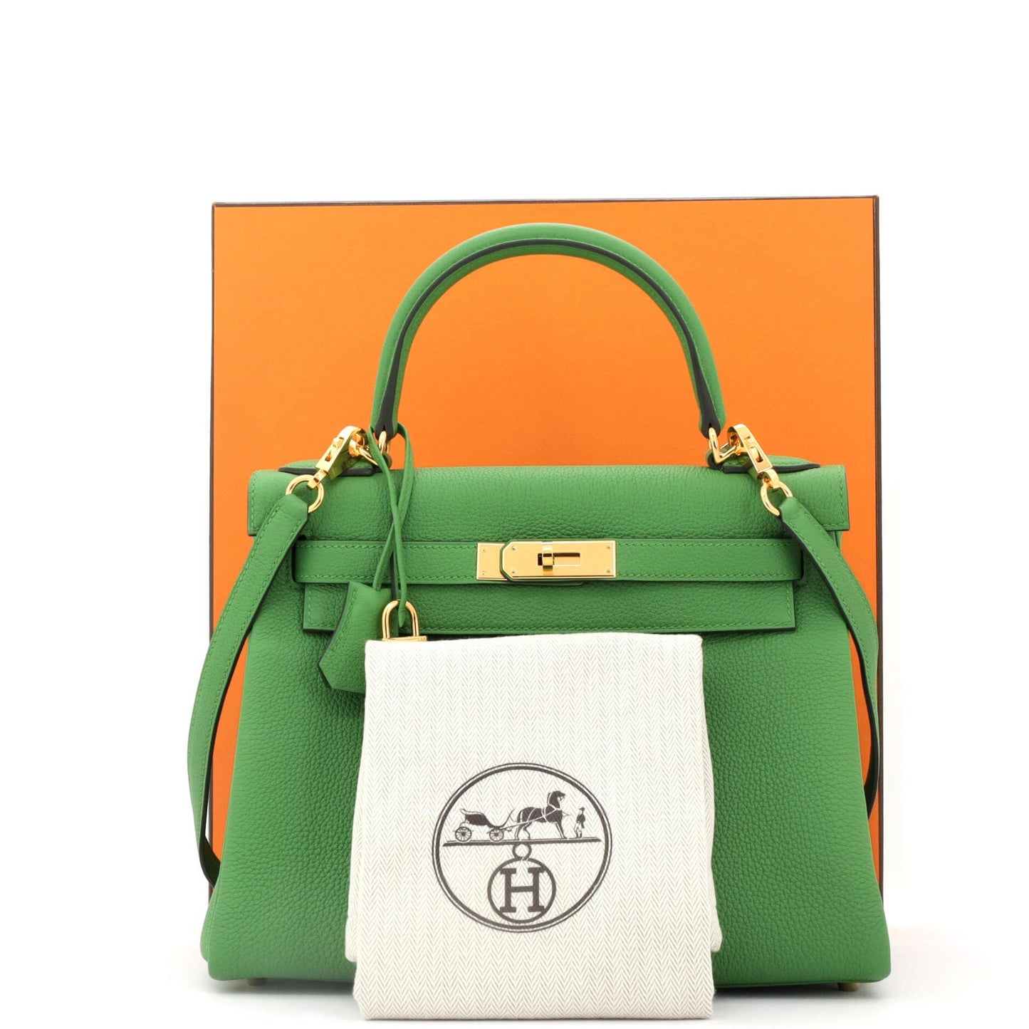 Hermes, Pre-Loved Kelly Handbag Green Togo with Gold Hardware 28, Green