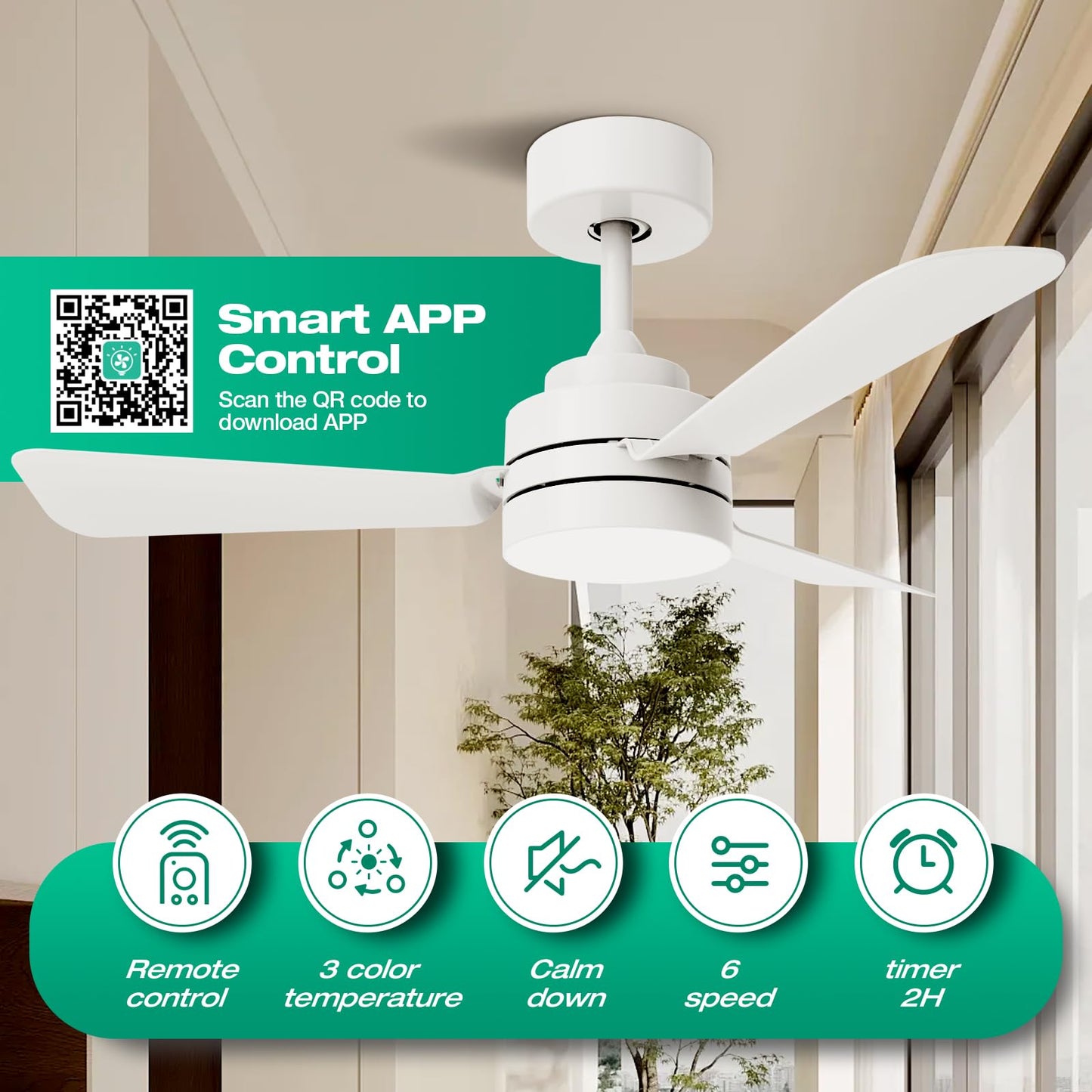 28"Ceiling Fans with Lights, Flush Mount Ceiling Fans with Light and Remote,Easy-to-install,Reversible,3000K-6500K,Dimmable,6 Wind Speed,Small ceiling fan light for Bedroom,Kitchen,Garage.White.