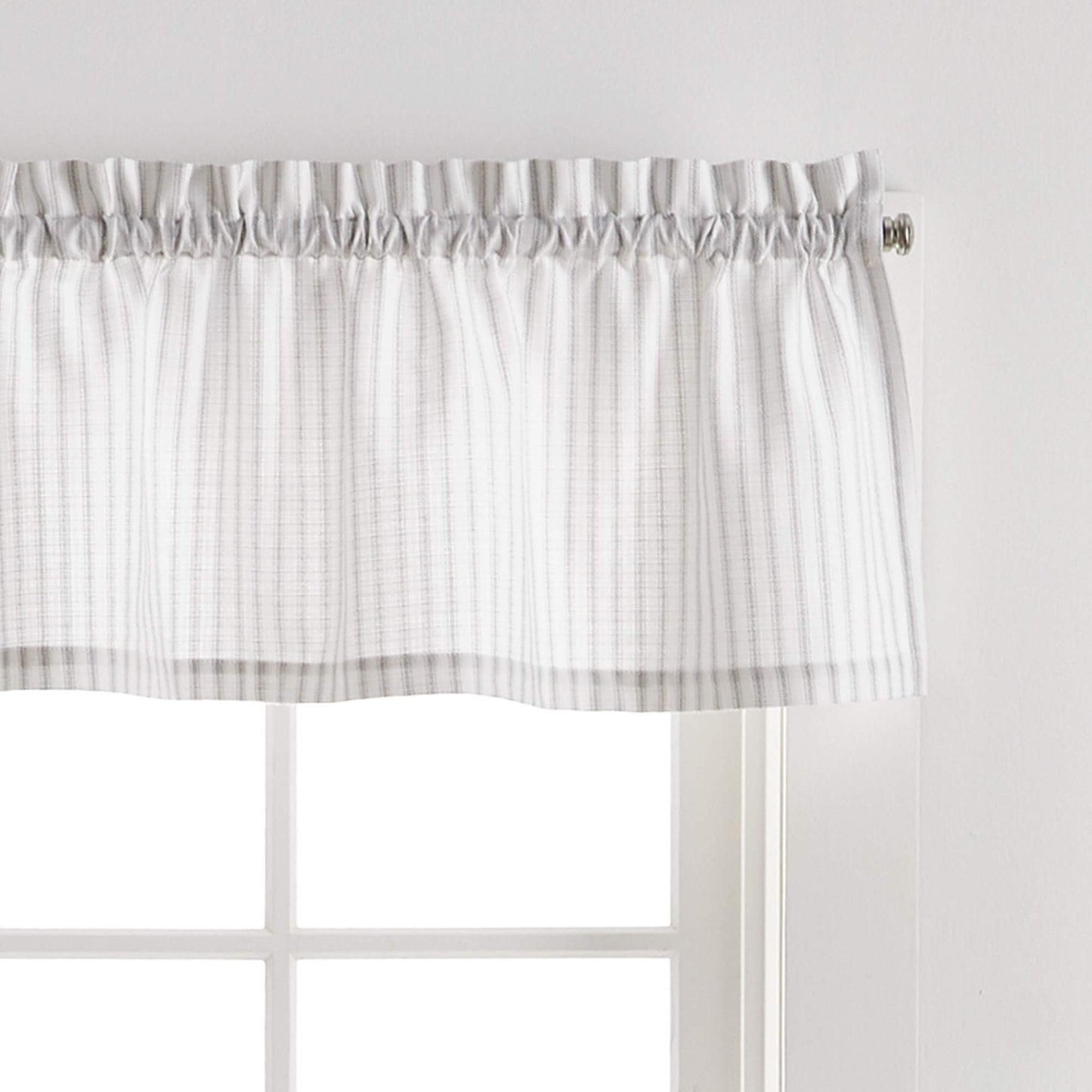 Martha Stewart Ticking Stripe 3-Piece Window Curtain Valance and Tiers Set, White Grey