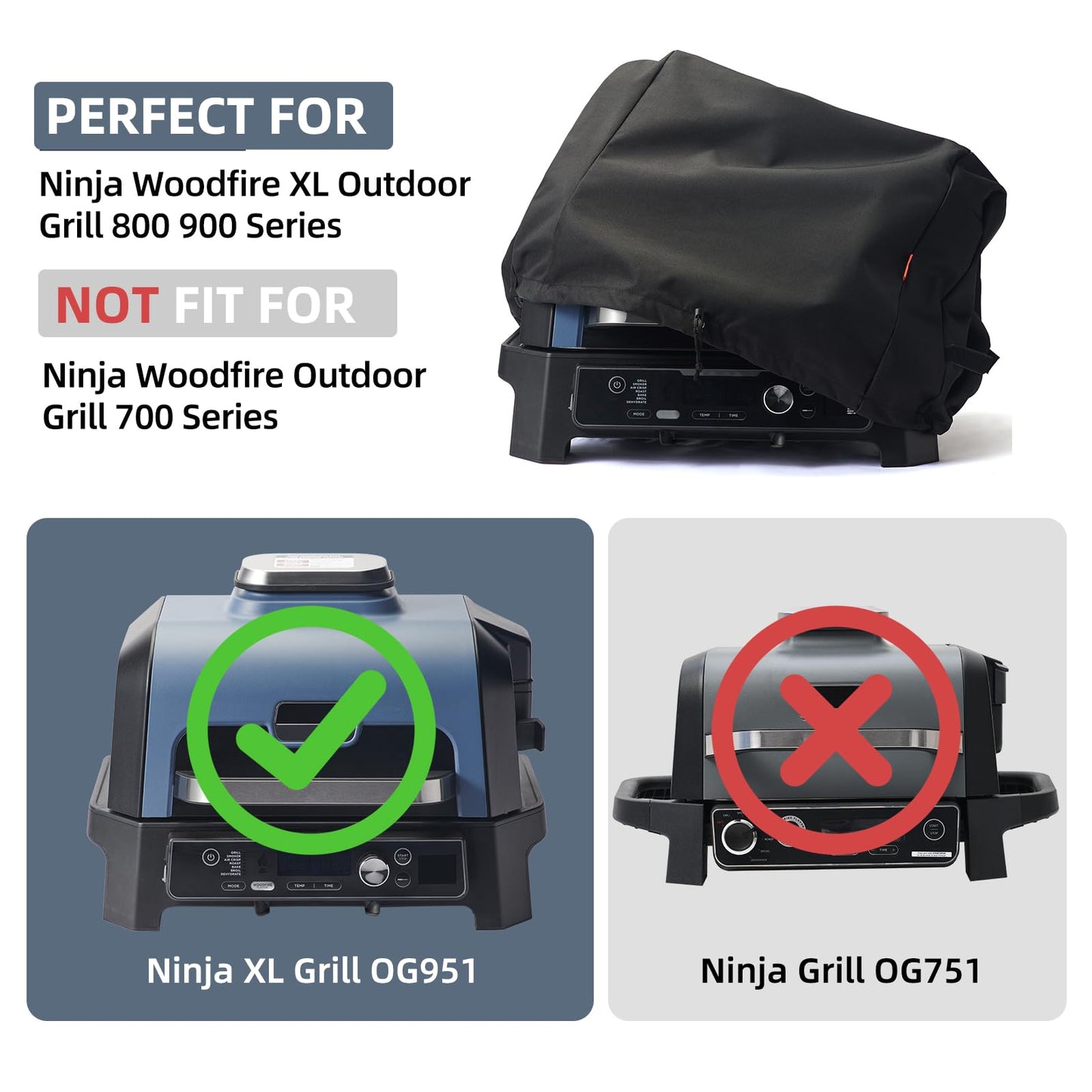 Waterproof Cover for Ninja Woodfire Pro Premium XL Outdoor Grill, Outdoor Grill Accessories for Ninja Wood Fire Smoker Air Fryer OG900/800 Series, Windproof with Drawstring Closure (Cover Only)