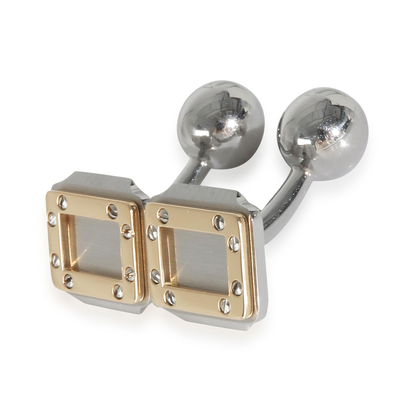 Cartier, Pre-Loved Vintage Santos Dumont Cufflinks, Yellow Gold,Steel, 13 mm