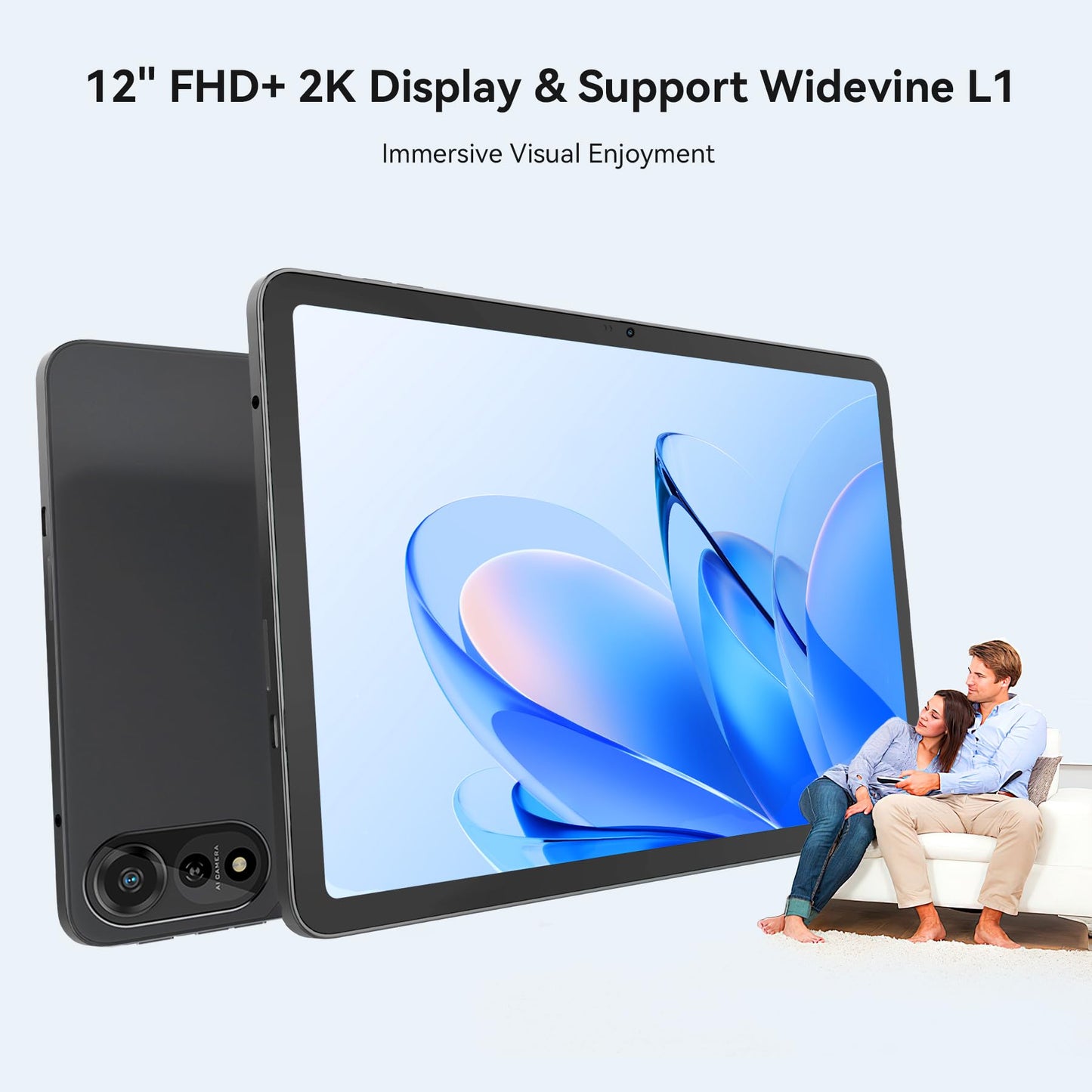 Blackview Android 15 Tablet Mega2 2025, 12 inch Android Tablet with FHD+2K Display, 24GB RAM + 256GB ROM, 9000mAh, Pen &Case, Octa-core Unisoc T615, Widevine L1, Google GMS, Gray