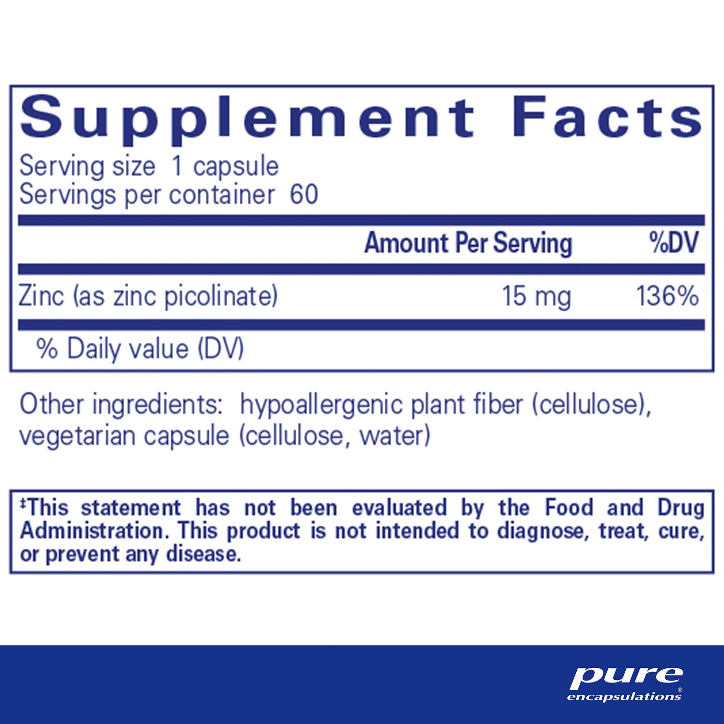 Pure Encapsulations Zinc 15 mg - Zinc Picolinate Supplement for Immune System Support, Growth & Development - for Wound Healing - 60 Capsules