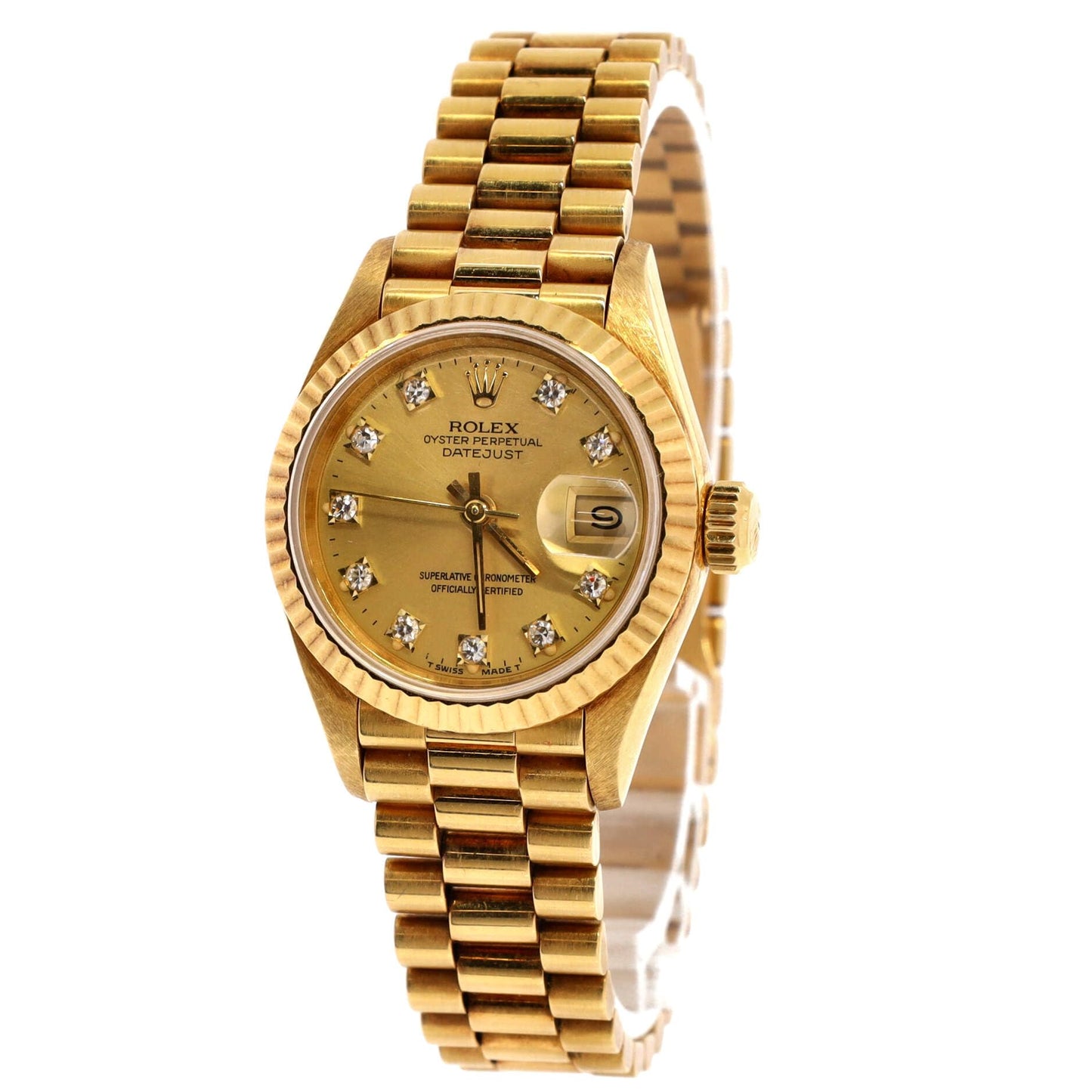 Rolex, Pre-Loved Oyster Perpetual Datejust Automatic Watch Yellow Gold with Diamond Markers 26