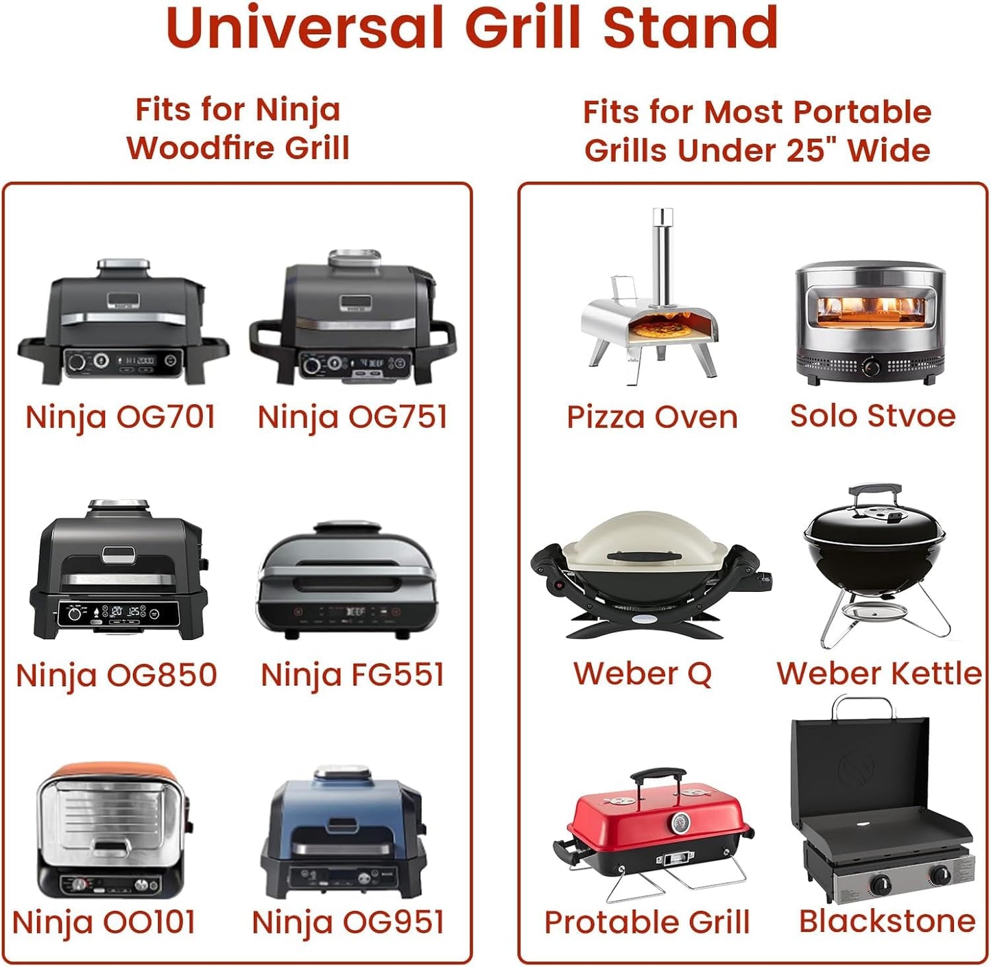 Outdoor Portable Grill Table Cart for Ninja Woodfire- OG701 OG850 OG951, 51in Large Foldable Grill Stand for Ninja Blackstone, Weber, with Paper Towel Holder and J-hooks