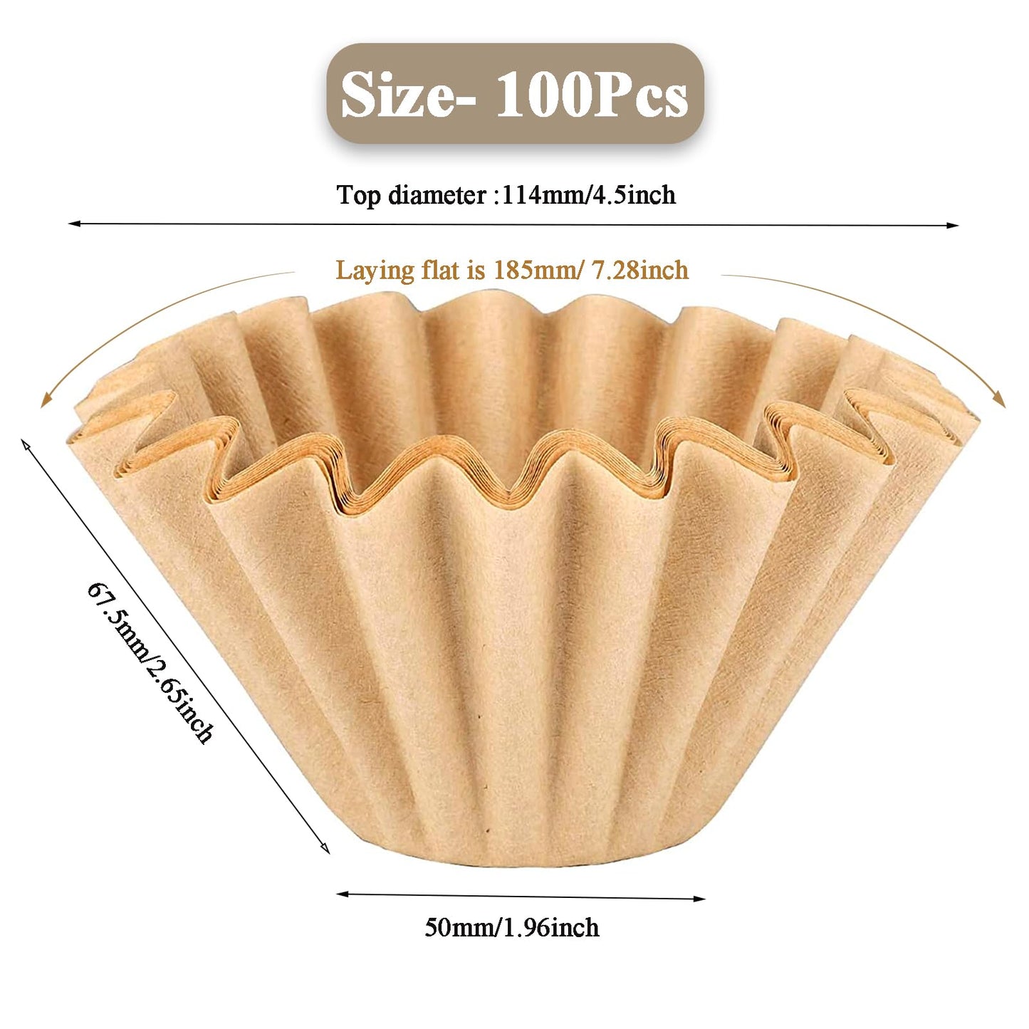 MUCXNIIY 2-5 Cup Coffee Filters, Pack of 100 Unbleached Coffee Filters 5 Cup, Thicken Natural Coffee Filter Basket for Commercial, Home Coffee Maker, Pour Over Coffee Kit (Brown, W02)