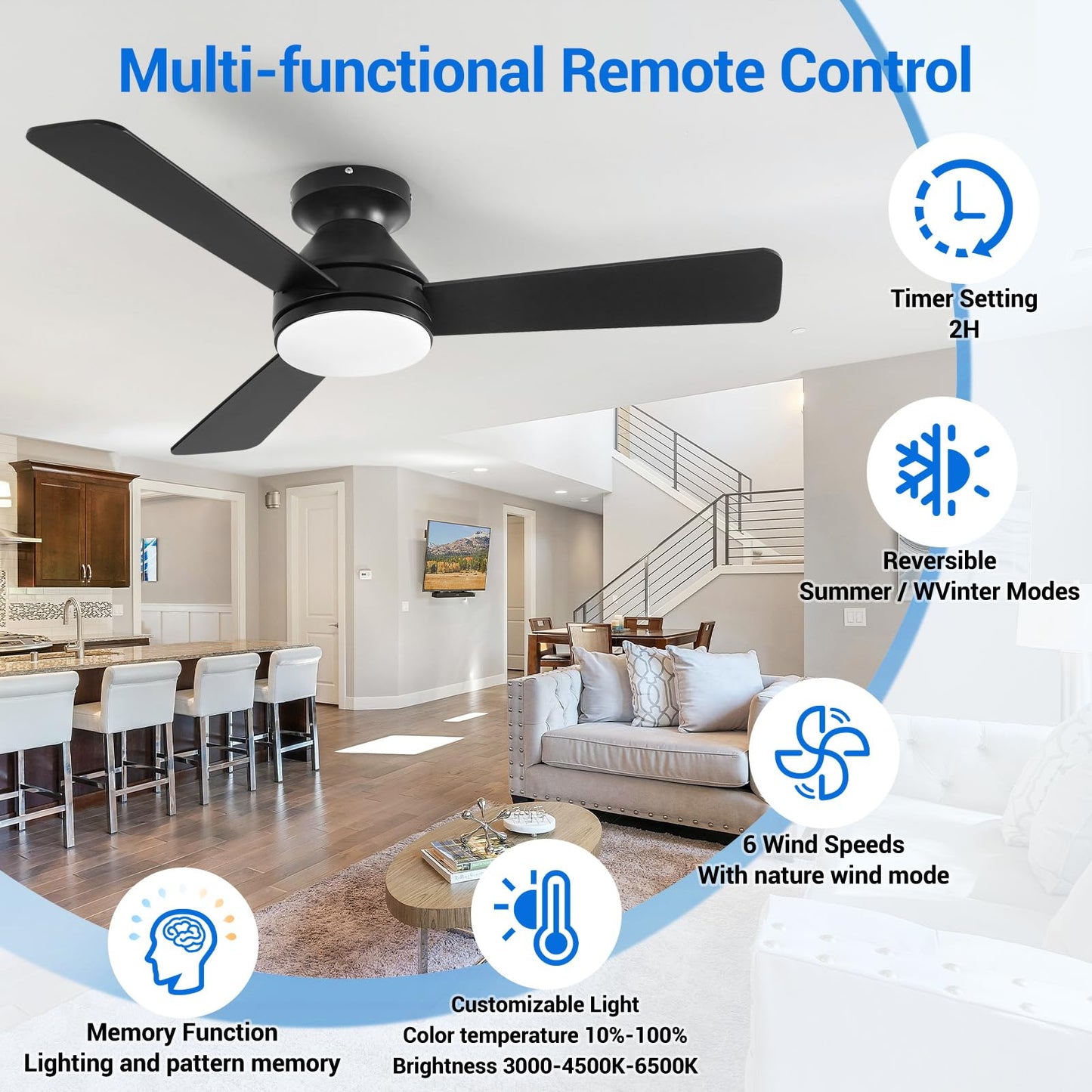 Dgguo Ceiling Fans with Lights, 42 Inch Low Profile Ceiling Fan with Light and Remote Control, Reversible, LED Dimmable for Bedroom Living Room Indoor/Outdoor Patio Use