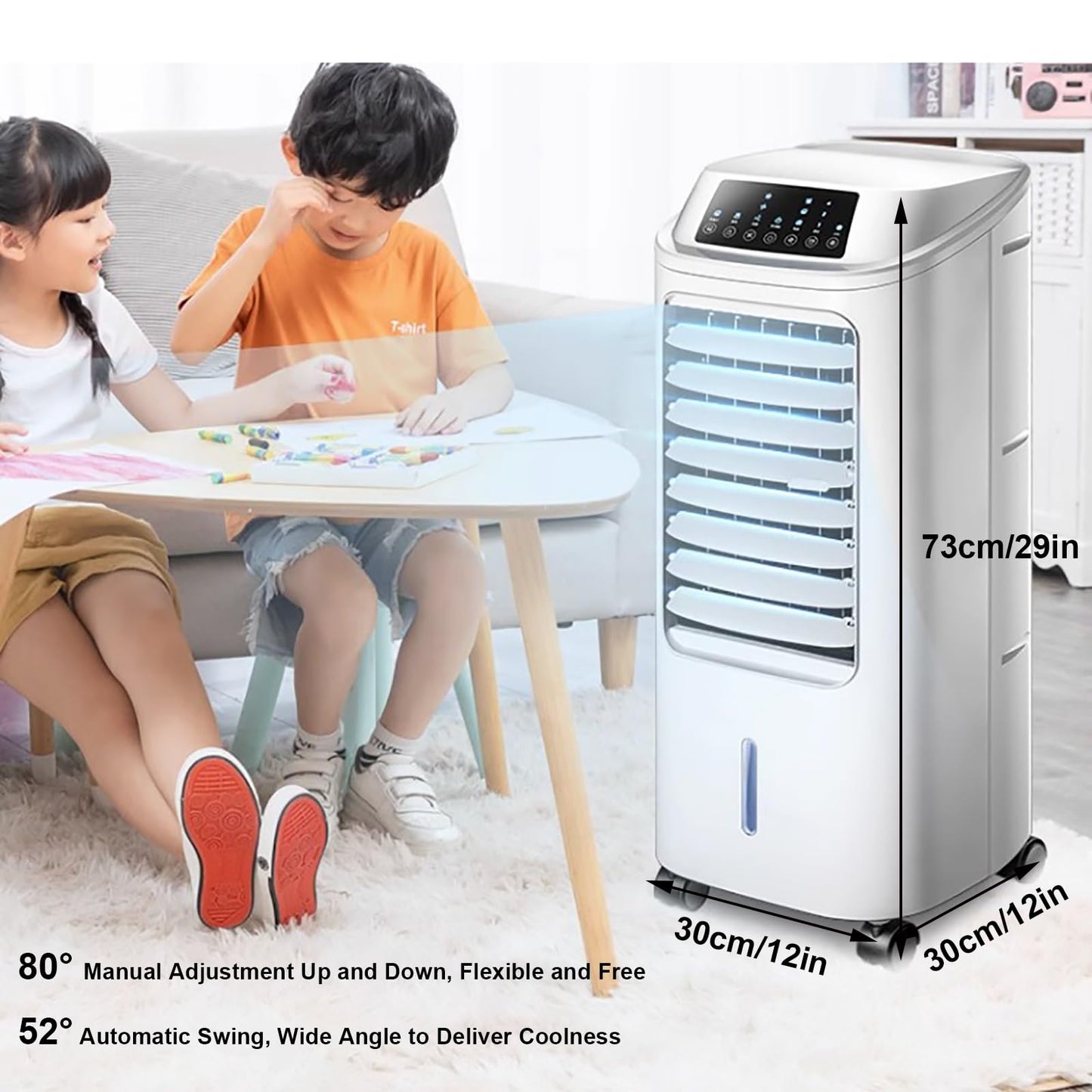 Swamp Cooler Portable, Evaporative Air Cooler, Cooling Fan with 1.6 Gallon Water Tank, Remote Control, 3 Speed 3 Modes, 4 Ice Packs, Cool Down the Room, 29 in