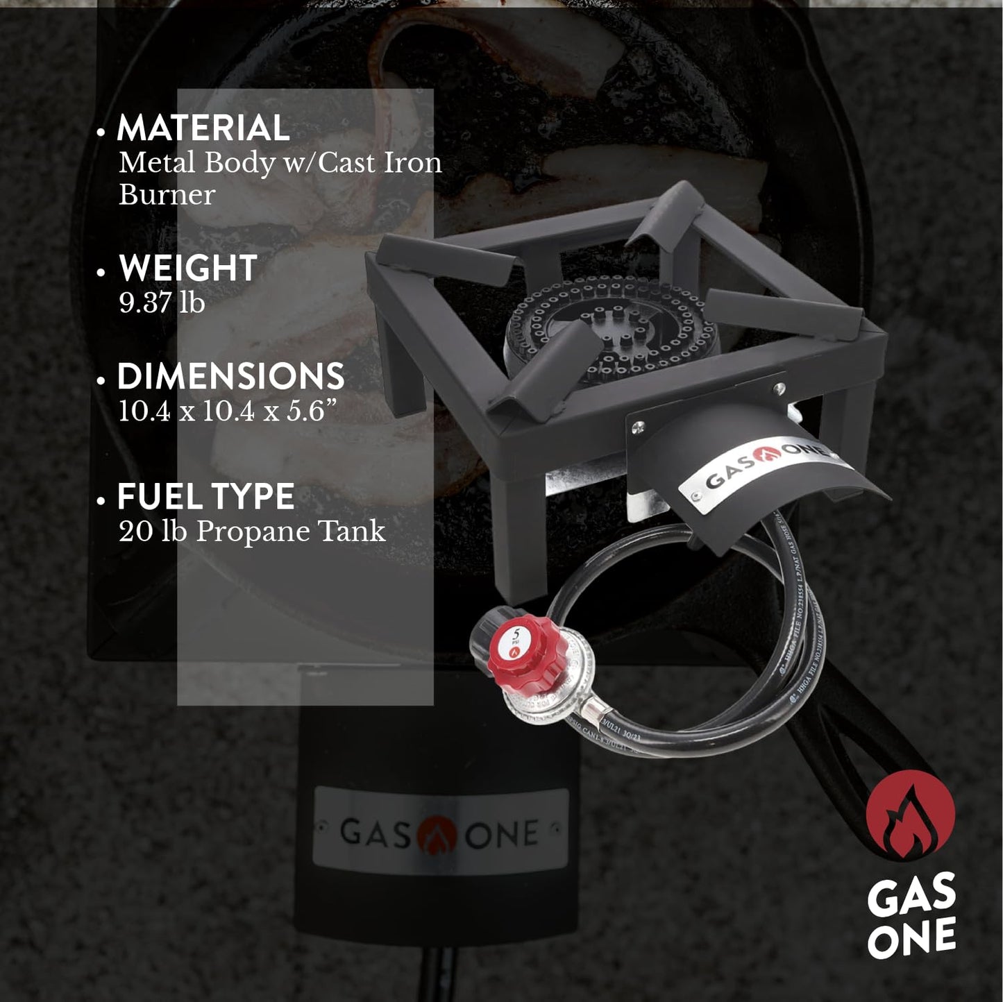GasOne High Pressure Single Propane Burner - Outdoor Cooking with Heat Shield and Guard – Propane Burner Head for Camping, Tailgating, Seafood Boil, Home Brewing - Patent Pending