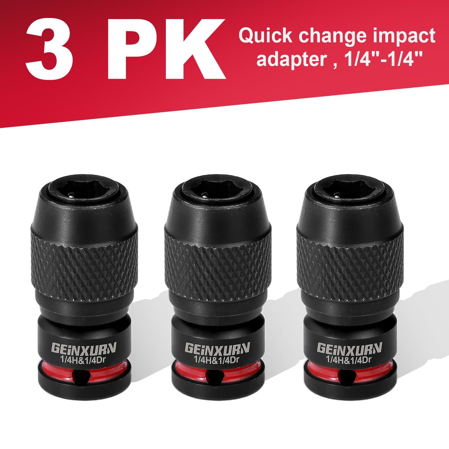 Geinxurn 3PCS Impact Screwdriver Bit Holders, 1/4-Inch Square Drive to 1/4-Inch Quick Release Hex Socket Adapter for Impact Wrench