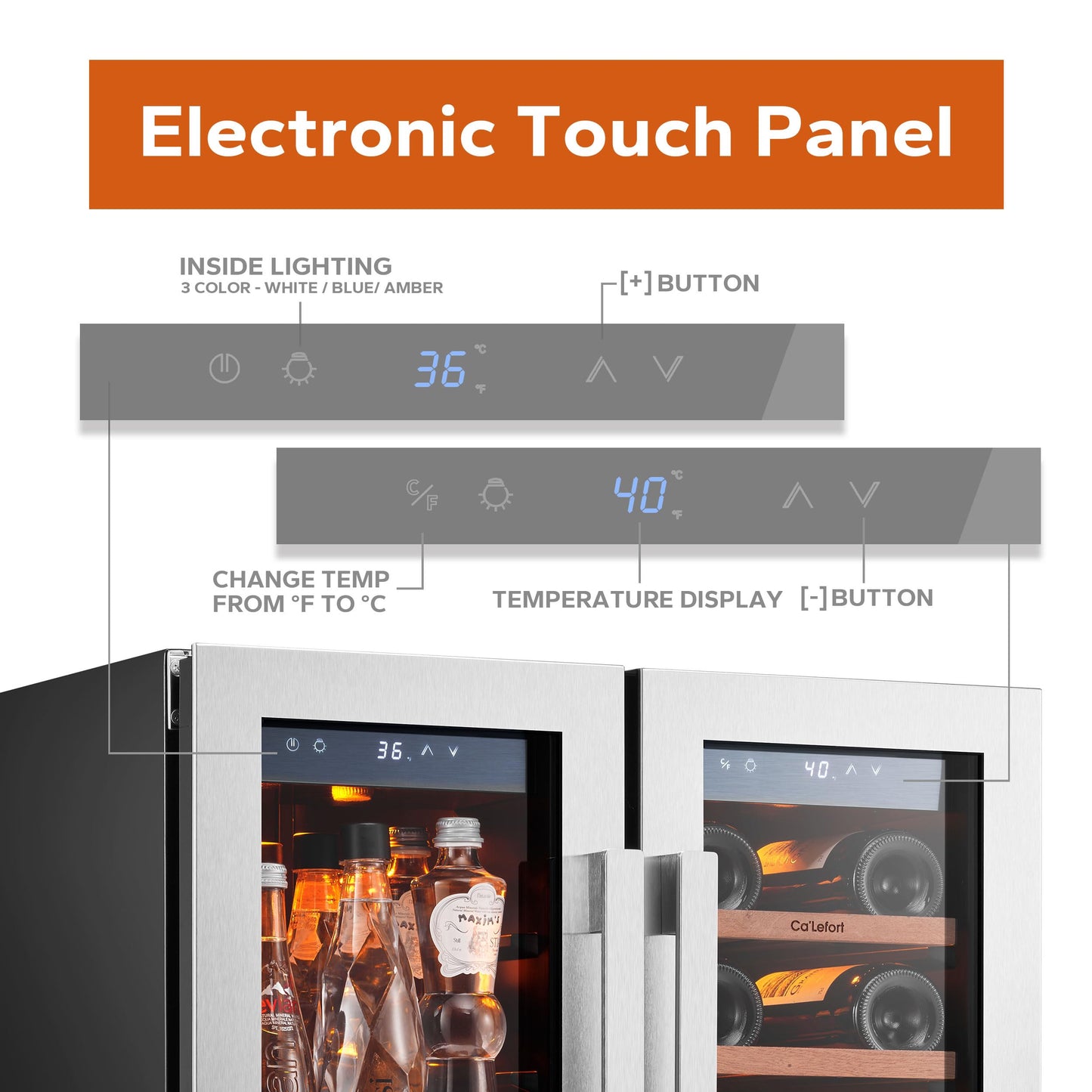 Ca'Lefort 24 Inch Wine and Beverage Refrigerator - 60 Can and 20 Bottle Wine Fridge Dual Zone 36-72°F, 3 LED Beverage Cooler Built in or Freestanding, Perfect for Home/Kitchen(4.10 cu.ft)