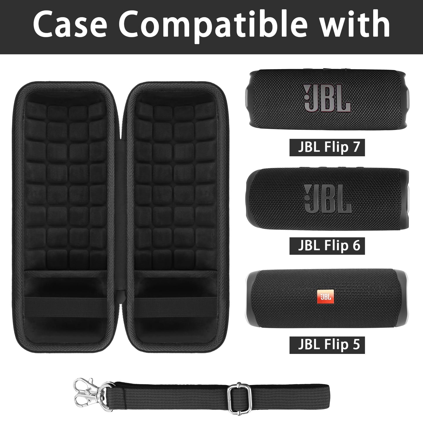 co2CREA Hard Travel Case Replacement for JBL Flip 7 Flip 6 FLIP 5 Waterproof Portable Bluetooth Speaker (Black Case + Inside Black)