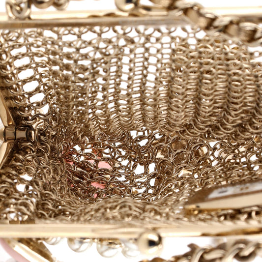 Chanel, Pre-Loved CC Charm Kisslock Frame Clutch with Chain Embellished Metal Mesh Mini, Gold