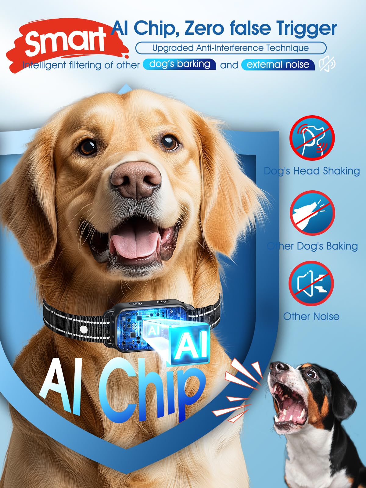 DINJOO Dog Bark Collar for Large/Medium/Small Dogs | Rechargeable Smart AI Anti-Barking Training Collar with 8 Adjustable Sensitivity, Beep & Vibration Modes | Solves Excessive Barking - Dark Black