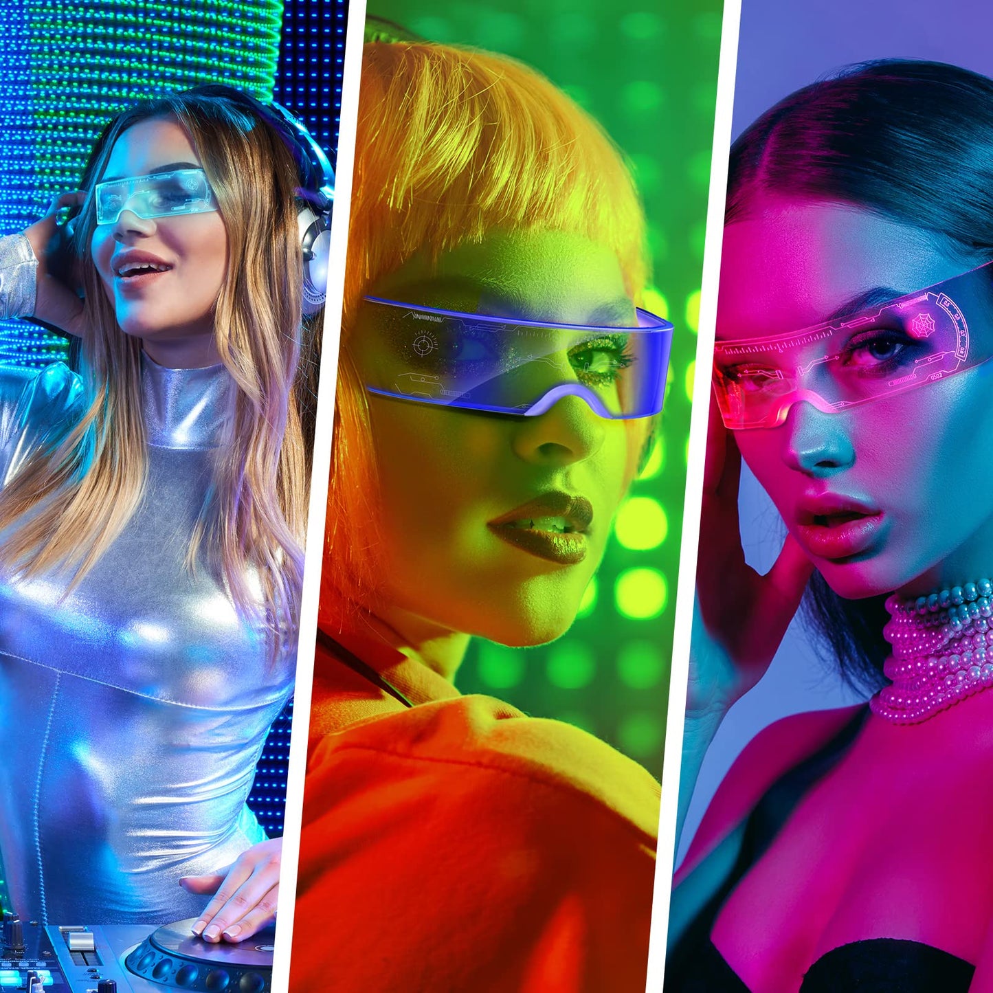 HyDren 12 Pairs LED Visor Glasses Light up Glasses Futuristic Glasses 6 Modes Honeycomb Neon Luminous Glasses Men Women Adults Rave Cosplay Bar Mardi Gras Party 6 Styles