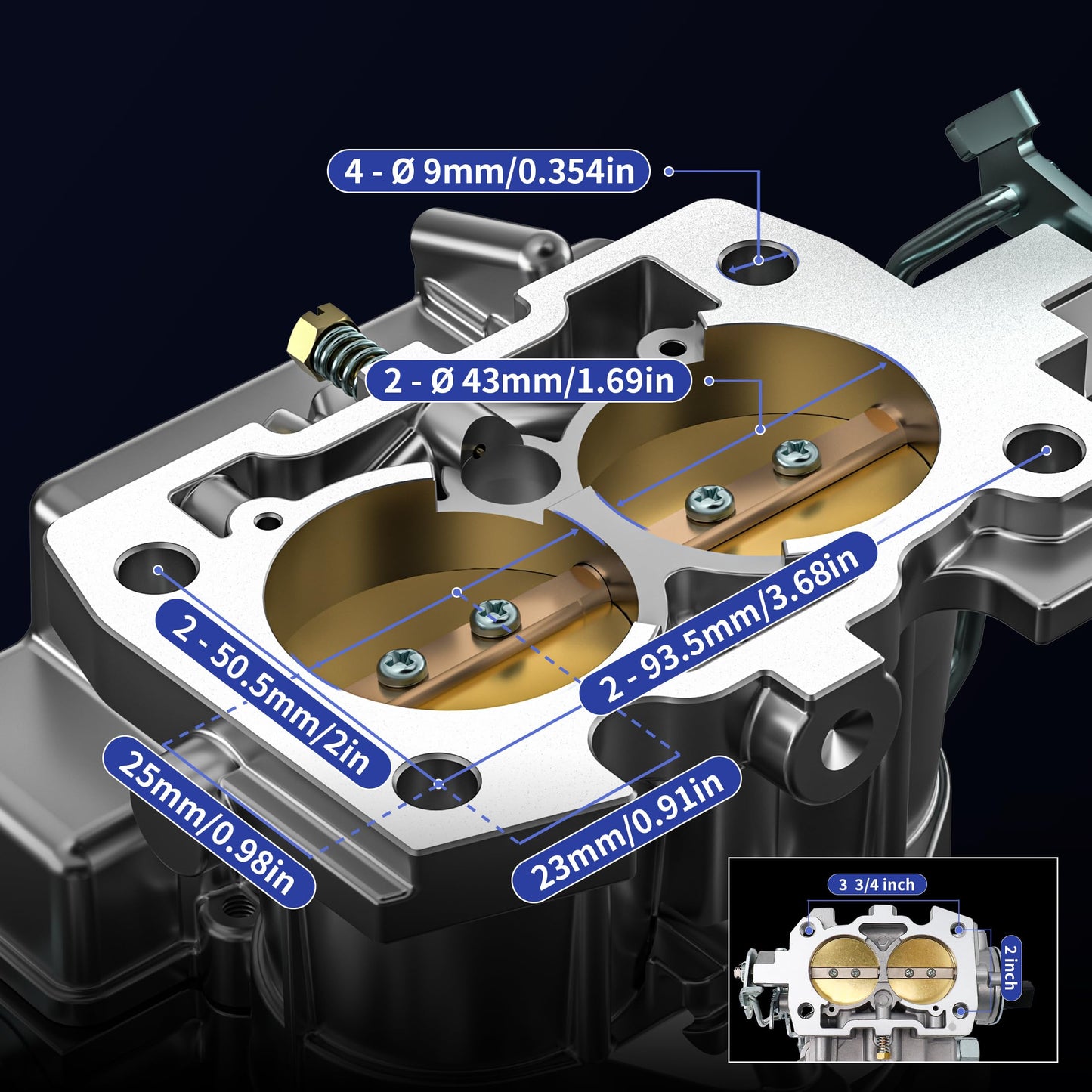 NENKUTEN Marine Carburetor 2 Barrel Carb for Mercruiser 3.0L 2.5L 4 CYL Engines with Electric Choke Jets Long Linkage and Gaskets nut, Replace 3310-864940A01, Base Bolt Pattern is 3 3/4 X 2 inches