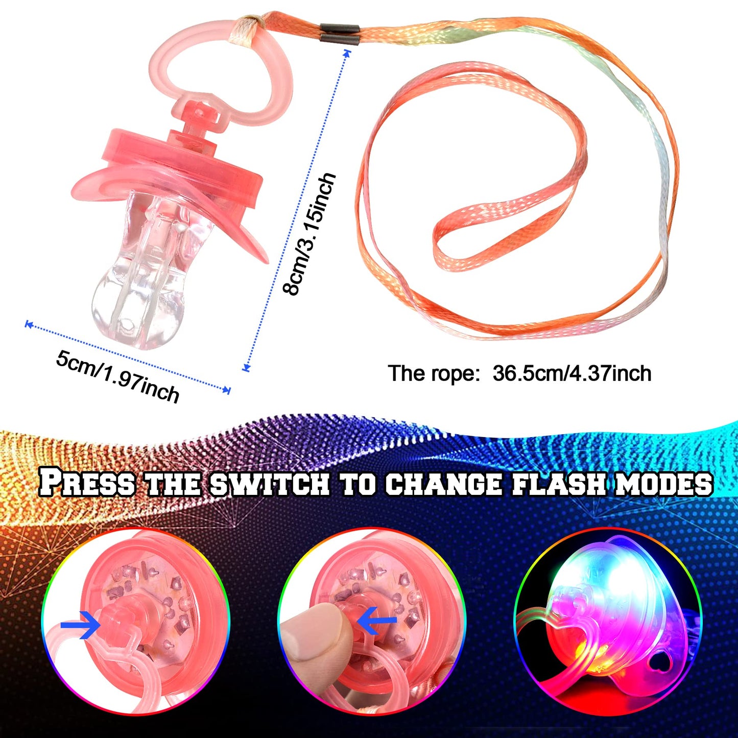 30 PCS LED Pacificers LED Light Up Pacifiers Necklace Flashing Pacifiers Whistles LED Rave Pacifiers Glowing Pacificer Glow in The Dark Party Favors for Halloween,Christmas,Birthday(6 Random Colors)