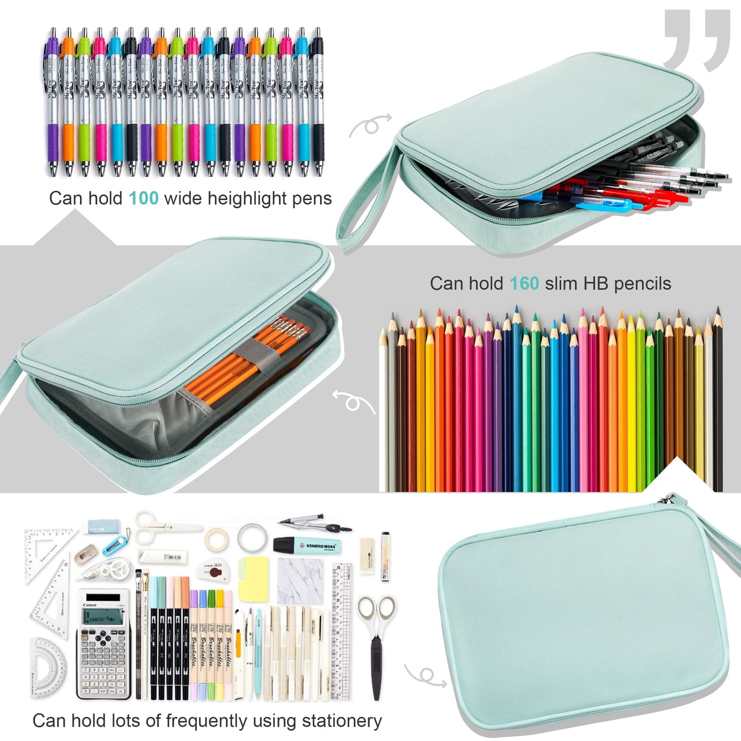 Zannaki Big Capacity Storage Pouch Marker Pen Pencil Case Simple Stationery Bag Box Art Tool & Sketch Storage Boxes for Bullet Journal Middle High School Office College Student Girl Women Adult Teen