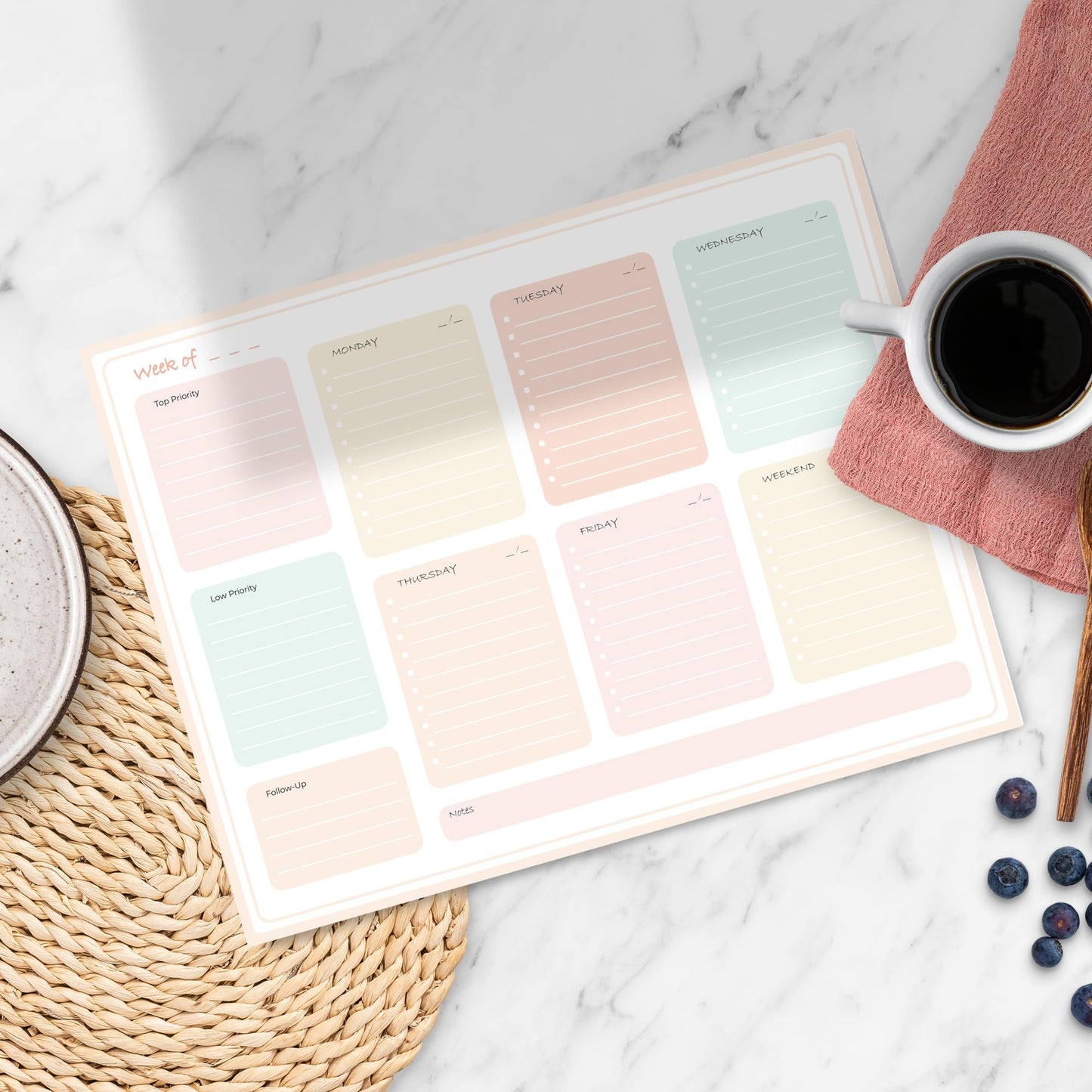 BLU MONACO Pastel Border Weekly Planner Notepad – Weekly To-Do List with 52 Tear-Off Sheets – Soft Pastel Weekly Planner Pad with Calendar, Goals, and Priorities